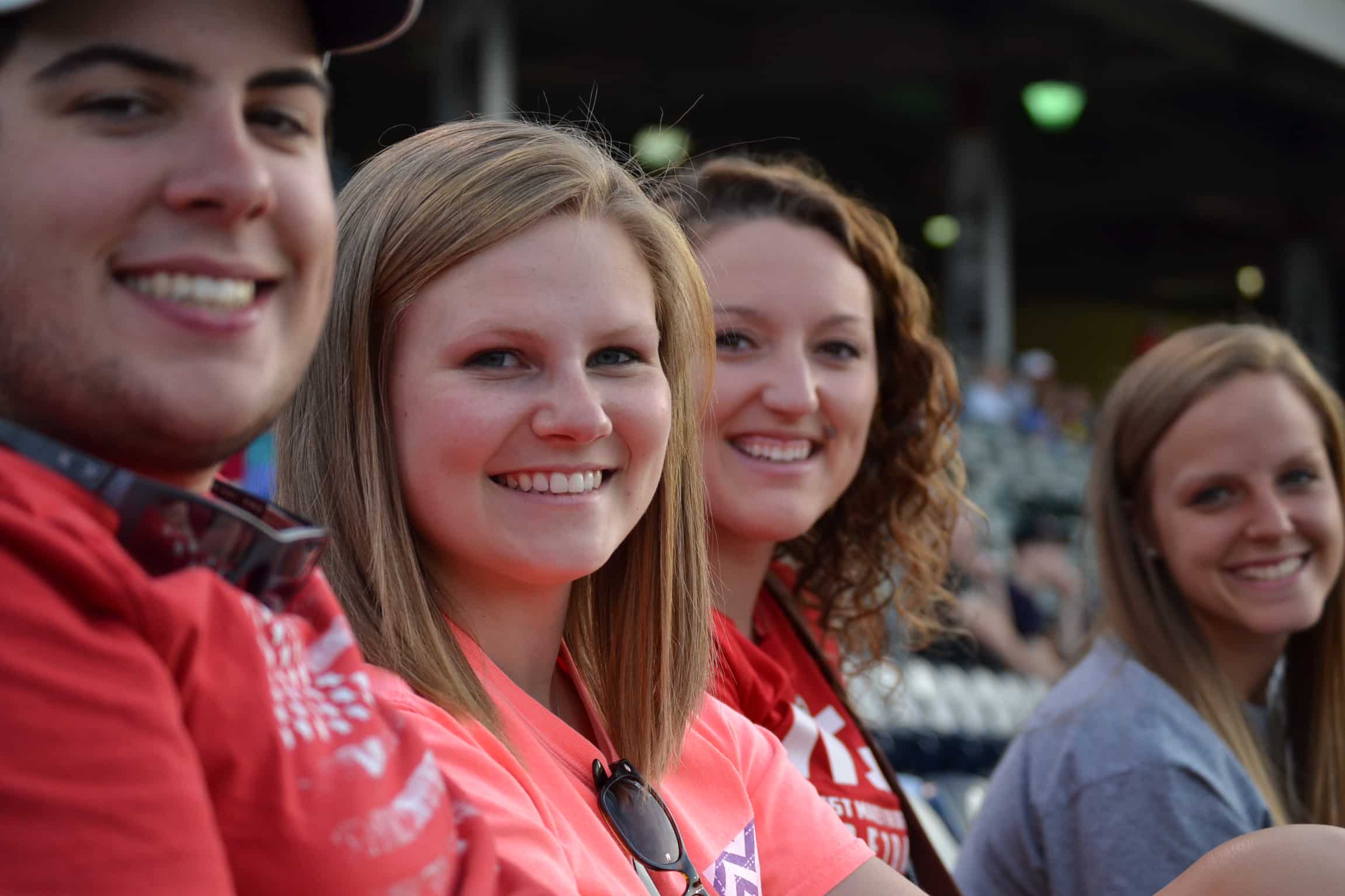  Dillon Webster, Danielle Kiessling, Tori Freedman and Sarah Armstrong cheer on the NGU baseball team with loud screams and excited faces.&nbsp; 