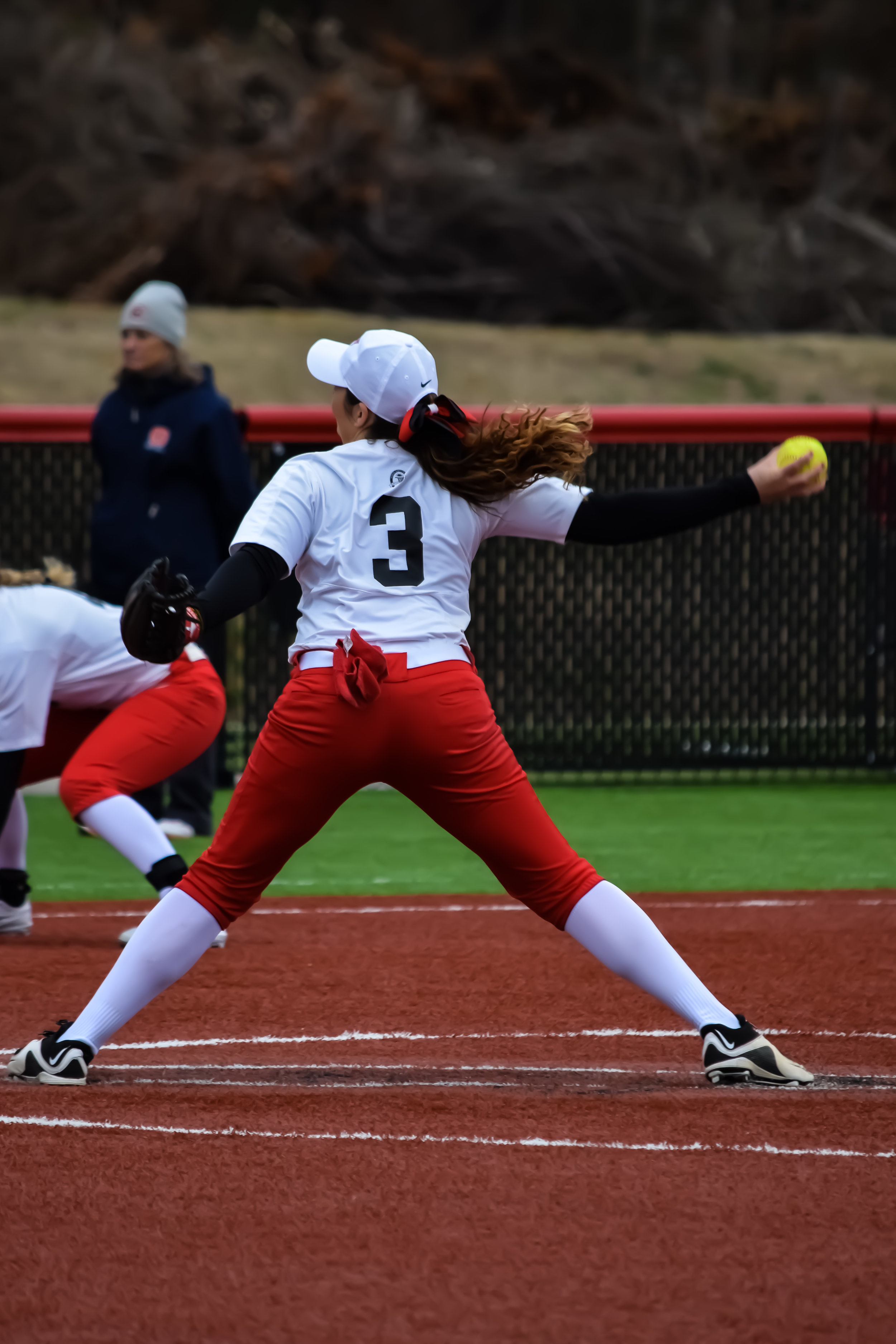 Pitcher #3 Amanda Coffrin shows off her strengths as he throws pitches straight down the middle.