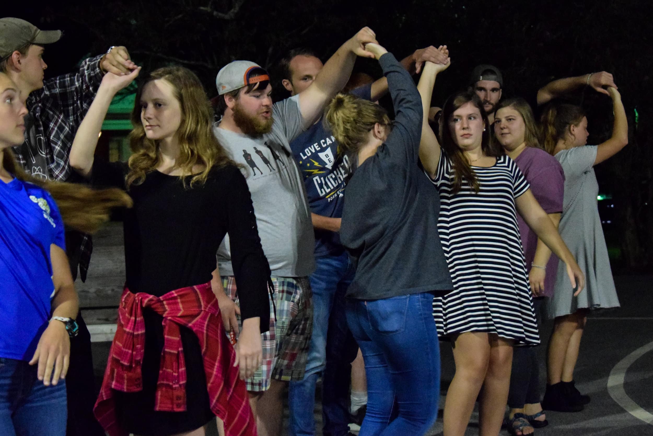 The students run through more moves before letting loose with the music.