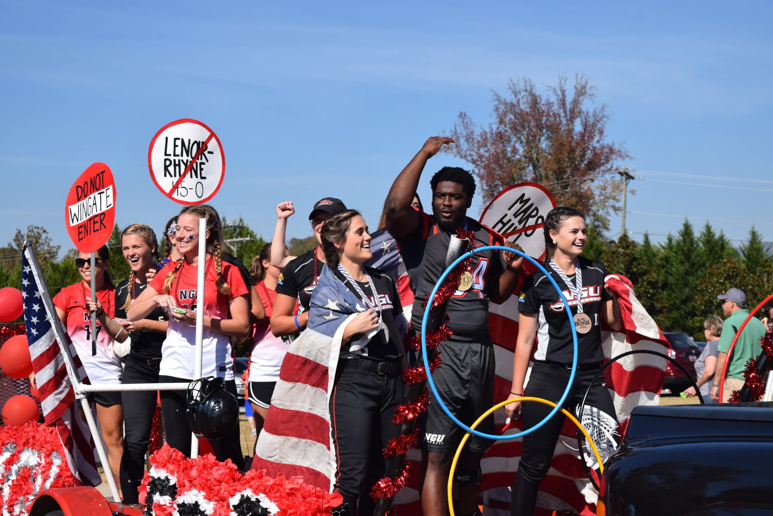 NGU's Fellowship of Christian Athletes show off their school pride with their homecoming float.