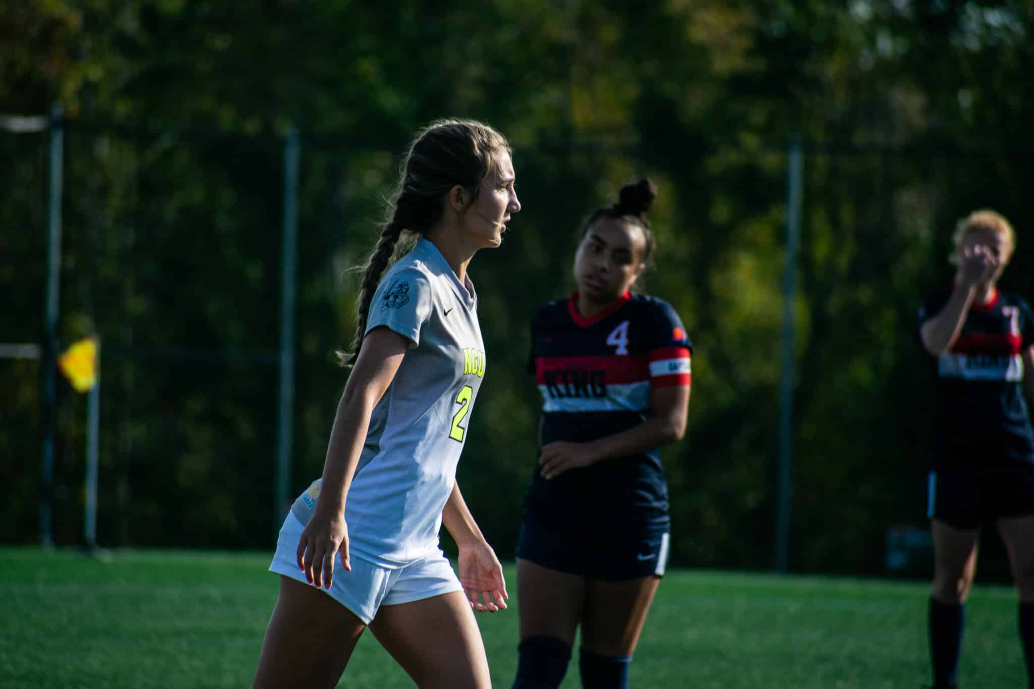 Freshman Mikala Carter (2) focuses on the ball.