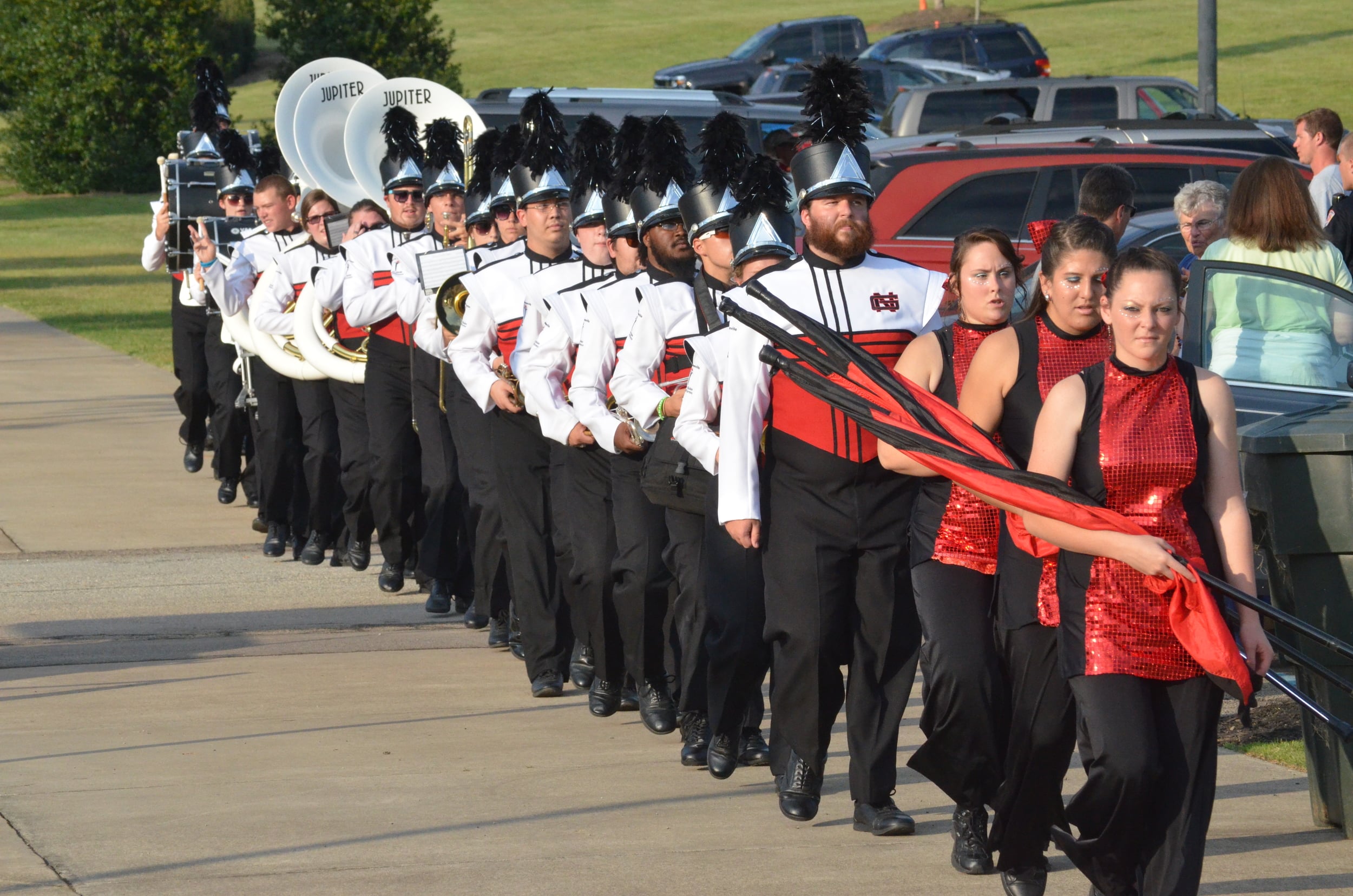  The band starts to make it's way into the stadium 