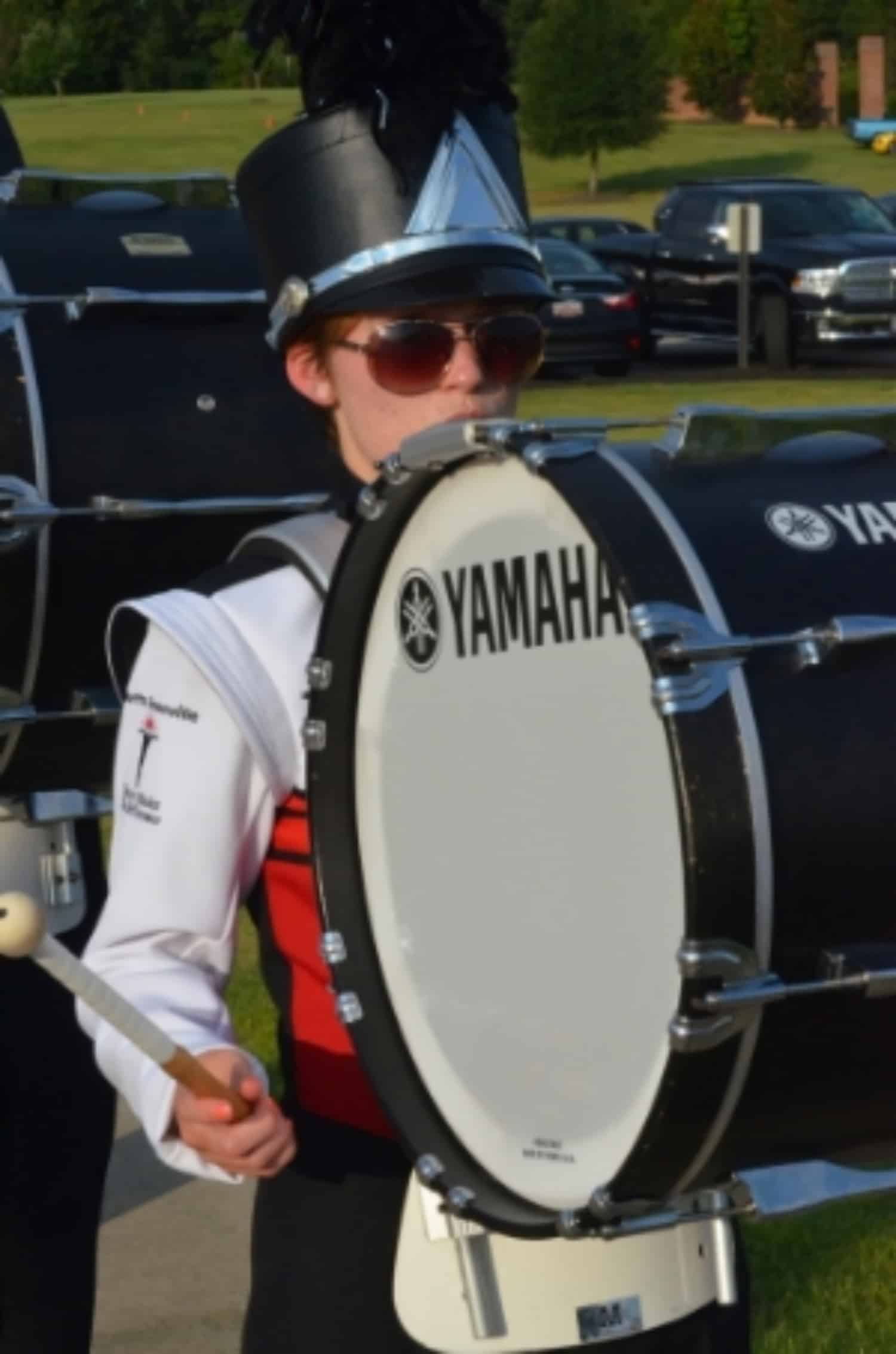  Band member plays before heading into the stadium 