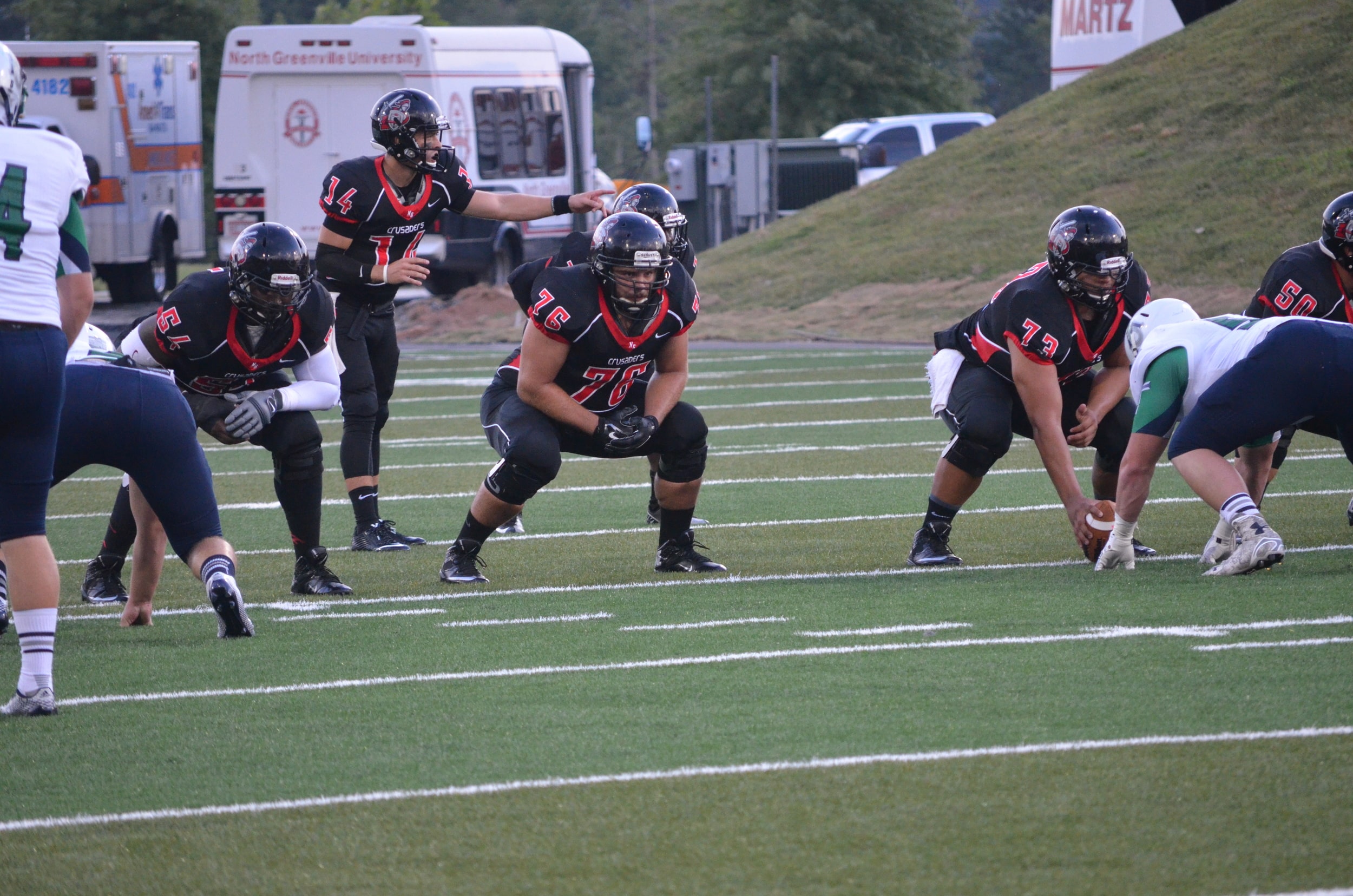  The Crusaders prepare for the first down of the first quarter 