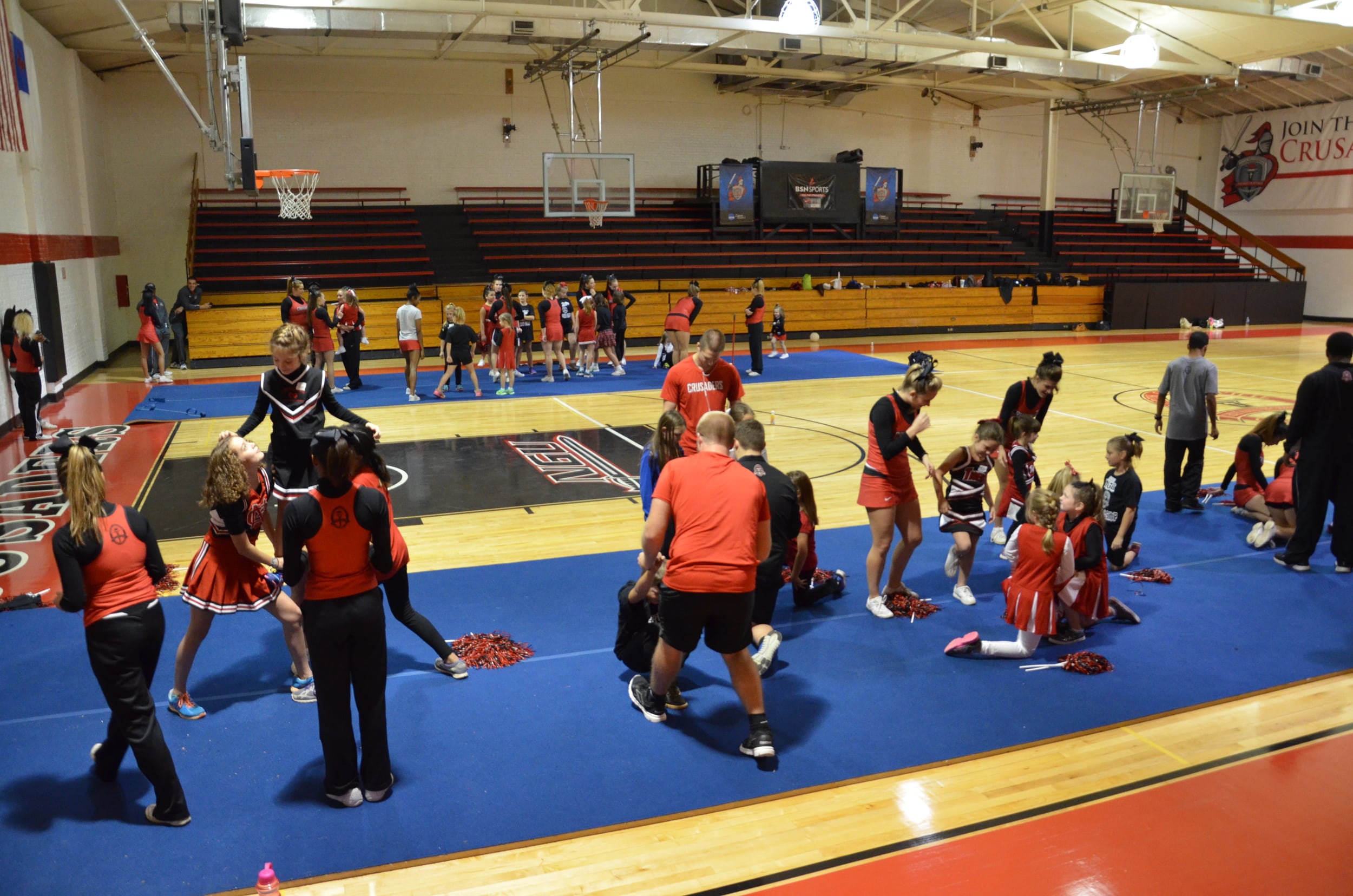  A view of the whole gym shows everyone having a great time at the NGU cheer camp last weekend. 