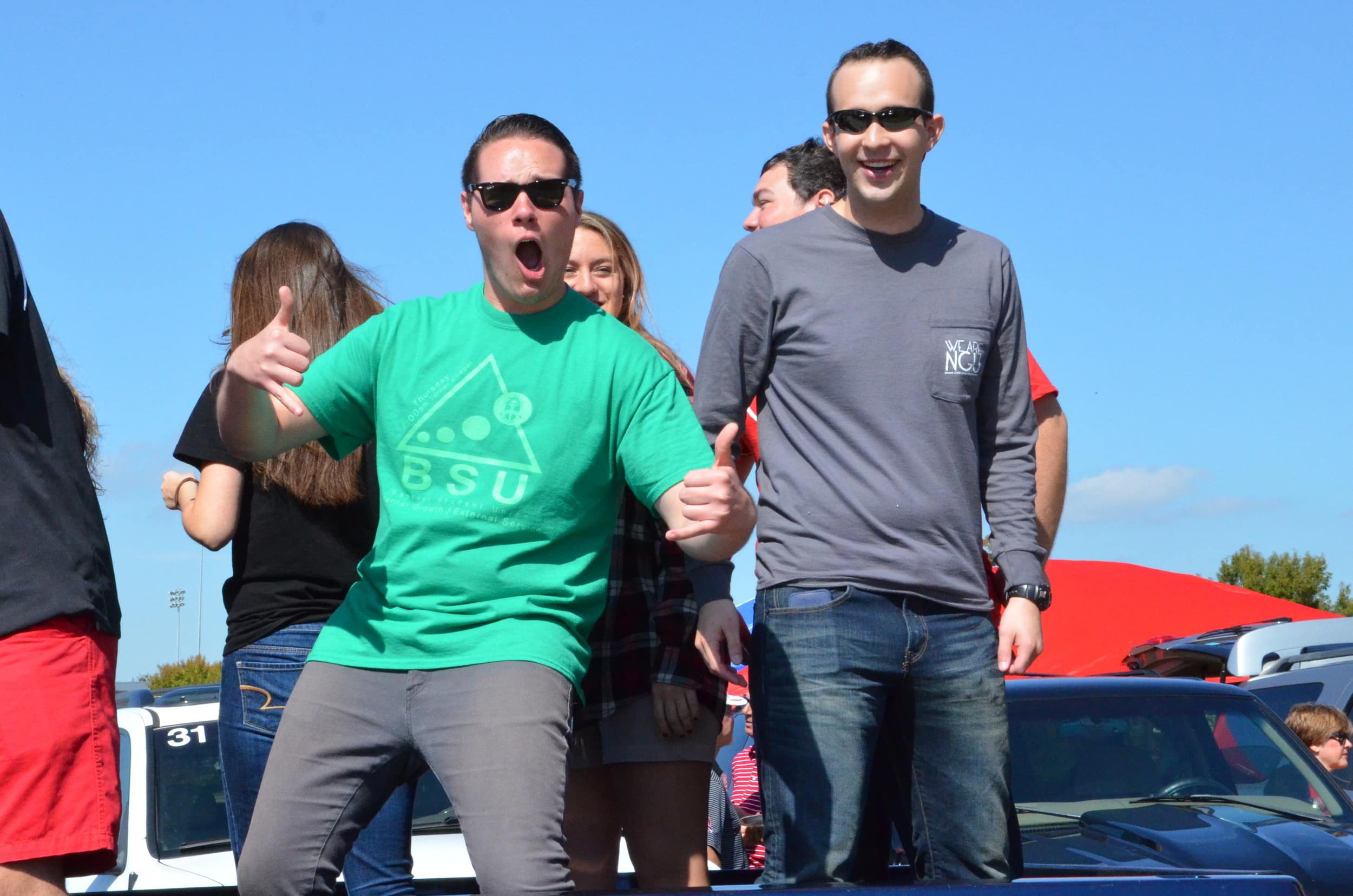  Some BSU representatives sure are happy to be in this parade.    