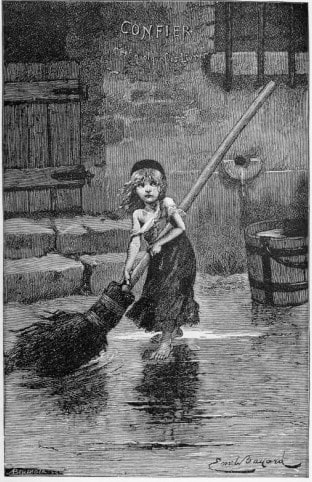 Photo courtesy of Wikimedia Commons.An 1886 engraving by mile Bayard illustrating the character of Cosette from Hugos novel.