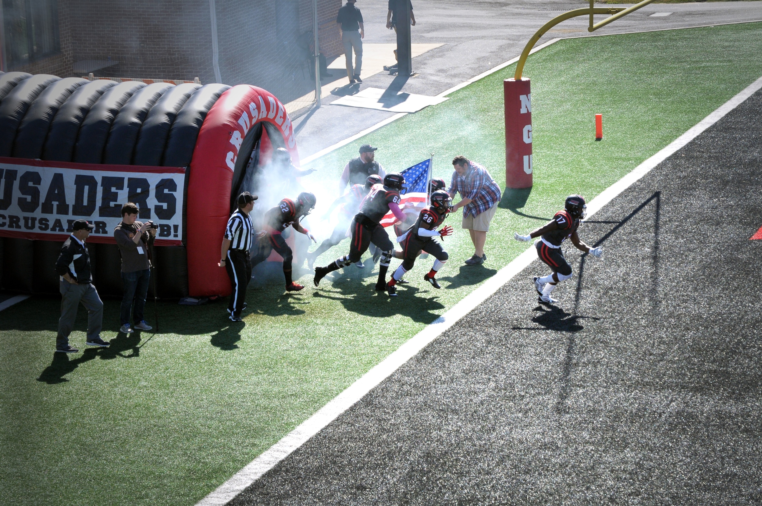  The North Greenville University Crusaders stormed onto the field to begin the football game. 