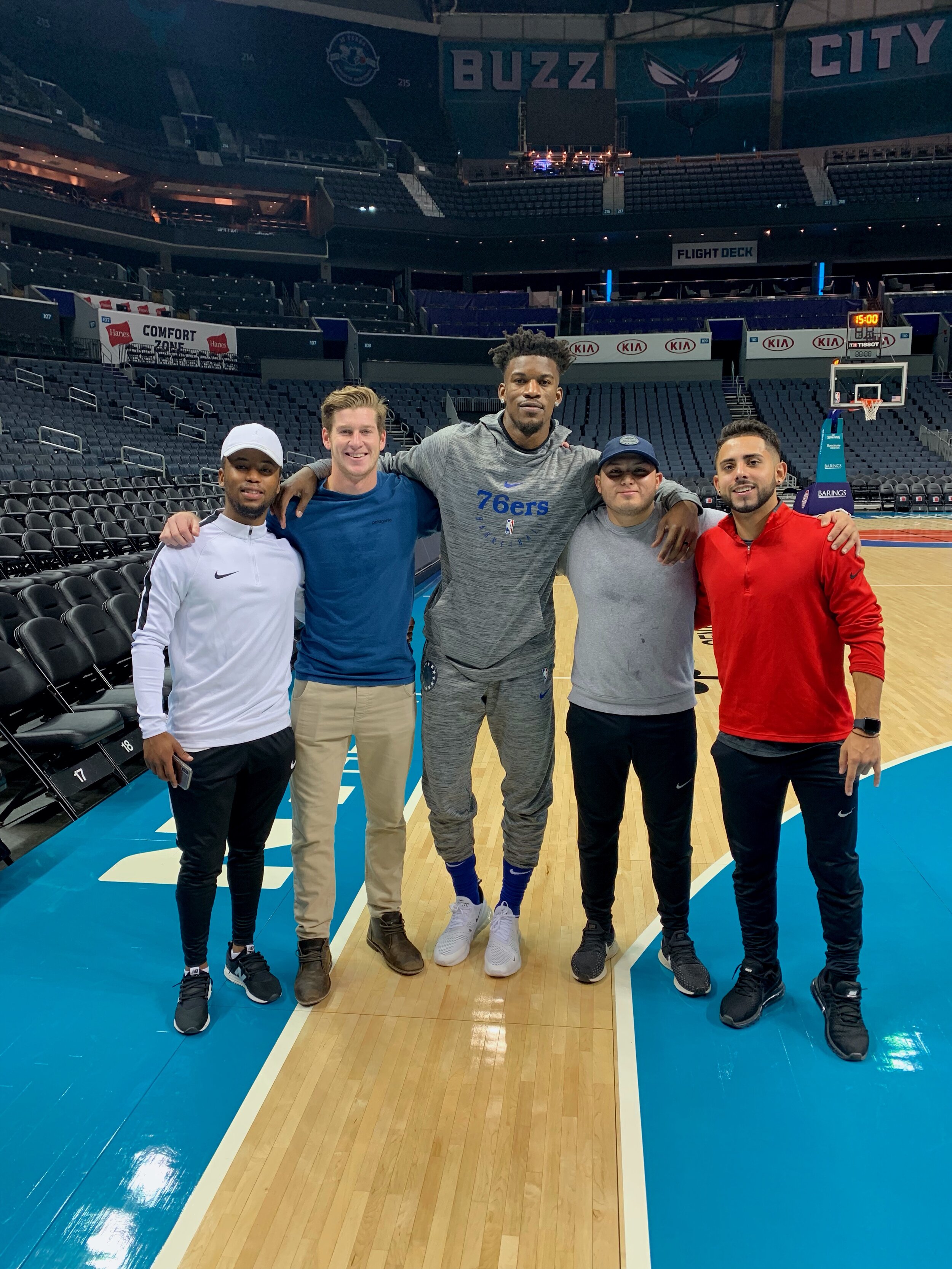Butler with Segovia and his friends before playing the Charlotte Hornets at the Spectrum Center. (Photo courtesy of Jagger Segovia)