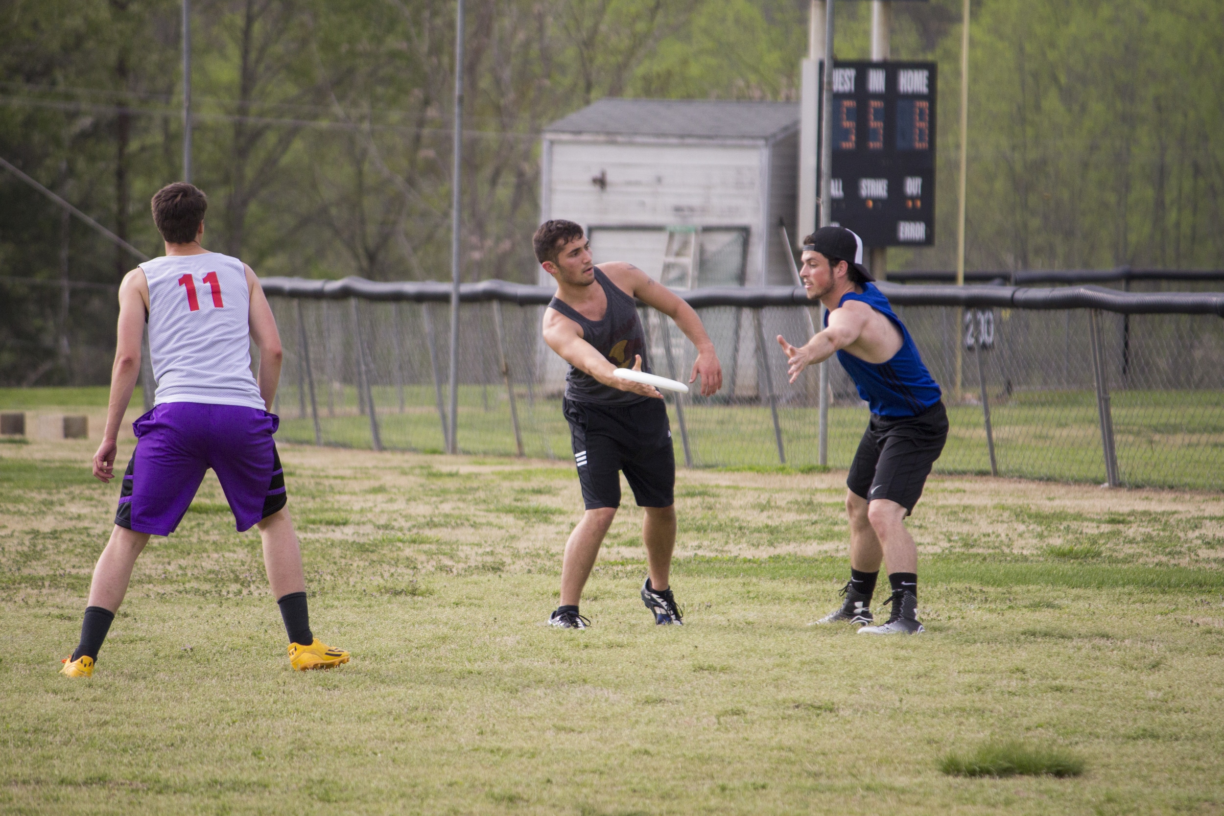  Josh Mckeown flicks the frisbee to the right side to score a point.&nbsp; 