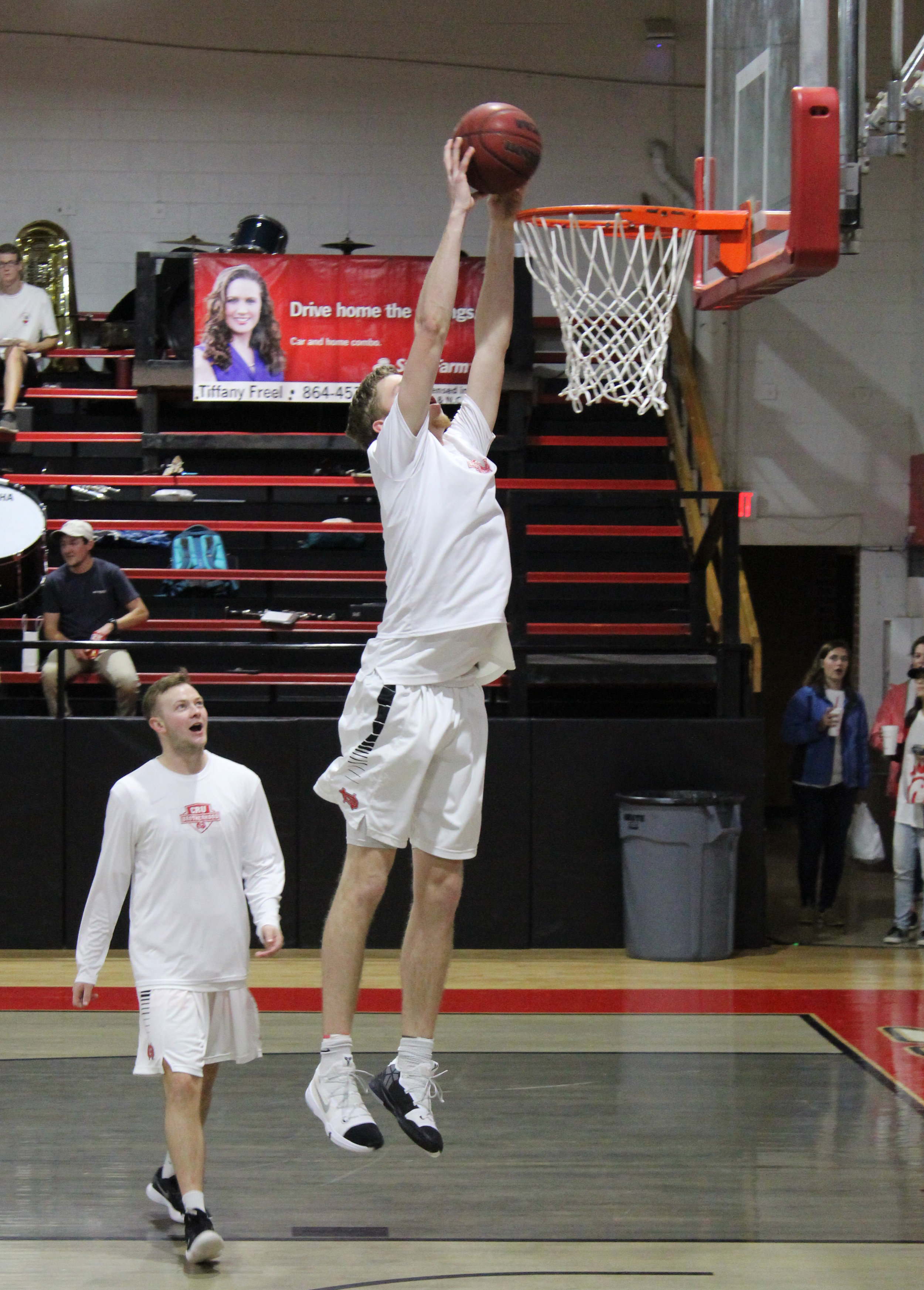 The crusaders warm up for the game against Erskine College.