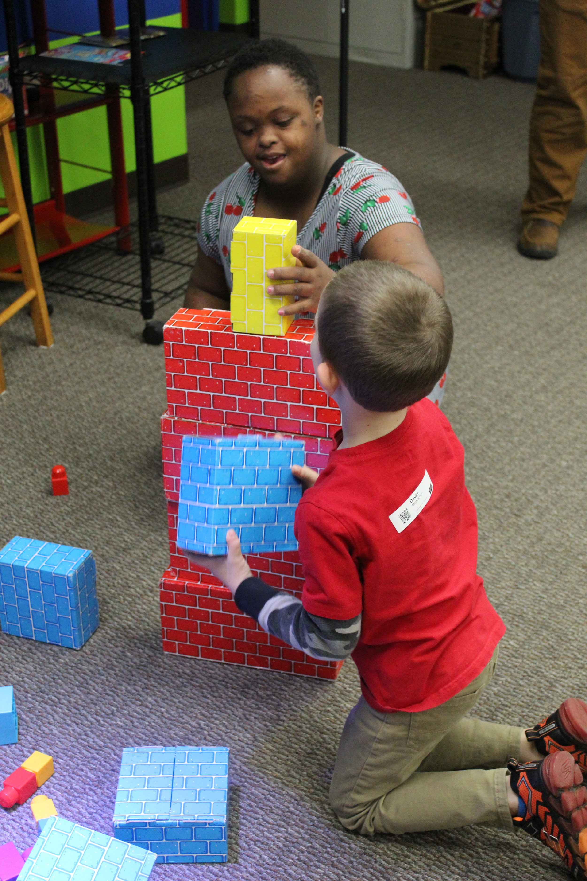 In Trinity Kids, the childrens pastors Brad and LeeAnn, use object lessons and activities to assist teaching the students about different lessons throughout the Bible. Here, Tia Carlisle and Devin Mastraccio attempt to build the tallest structure u