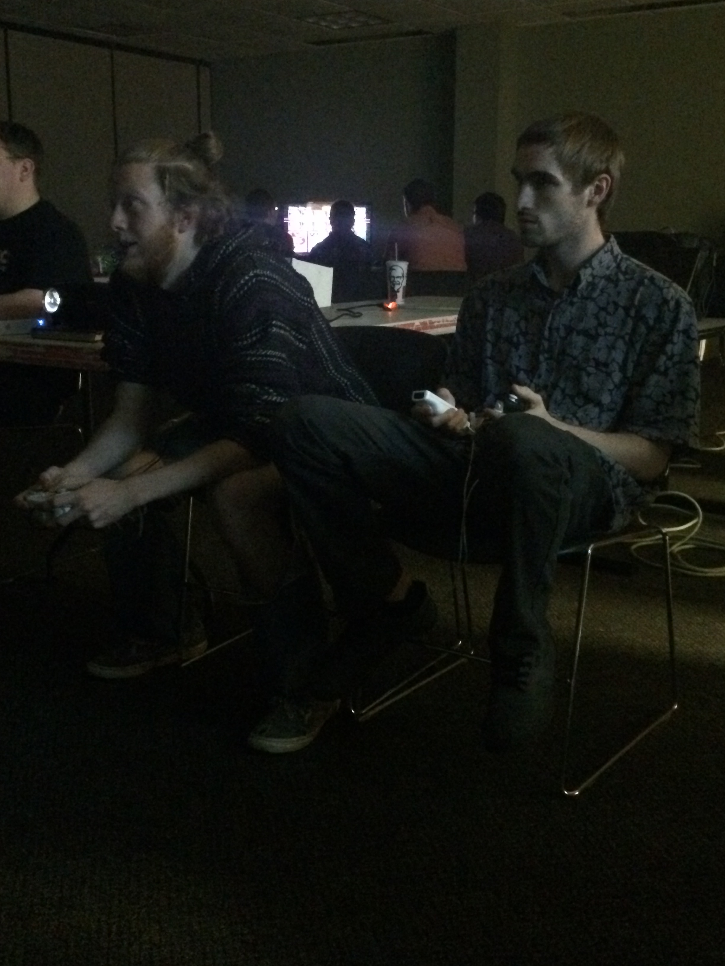  Samuel Helms and Michael Miller battle it out in an intense game of "Smash Bros Brawl." 