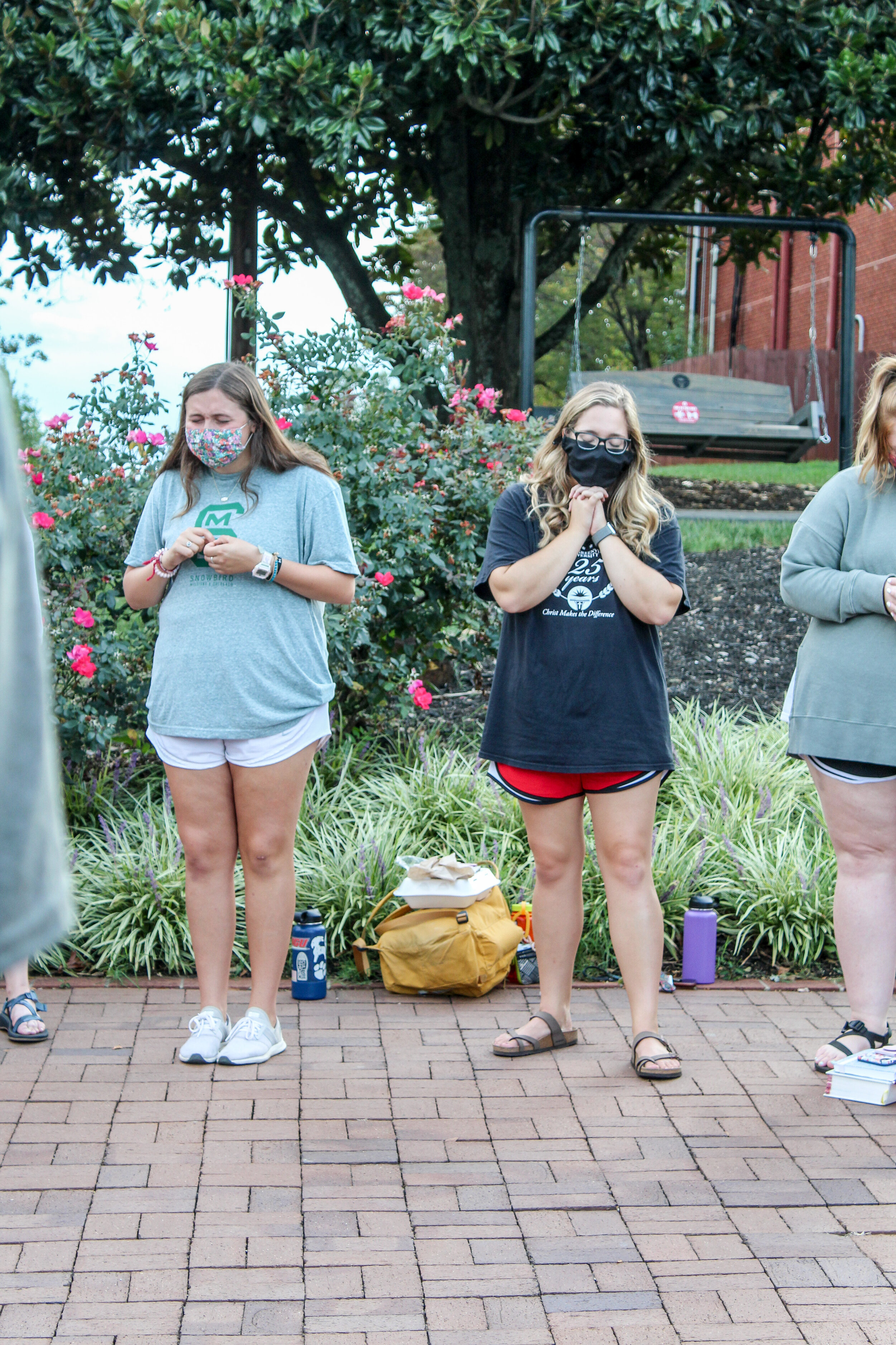 Sophomore Chely Dickert and senior Nicole Pollard, both education majors, joined in the prayer before BCM. These two girls are heavily involved in BCM and have a heart for reaching others.