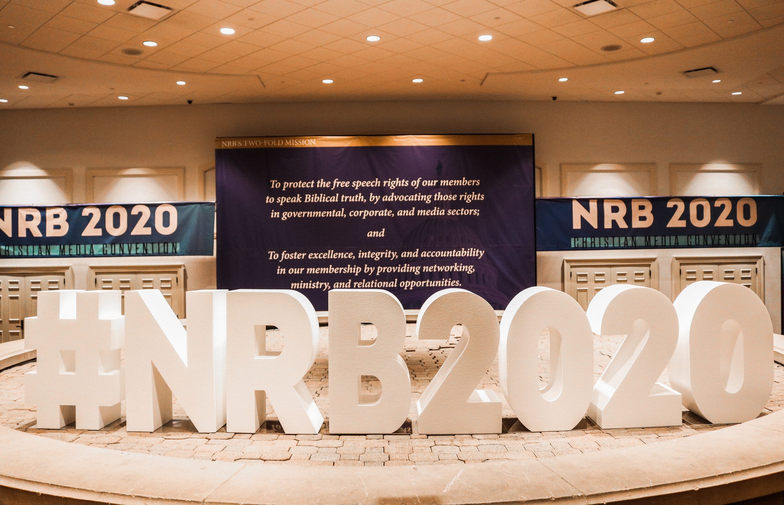 NRB 2020 block letters in lobby.