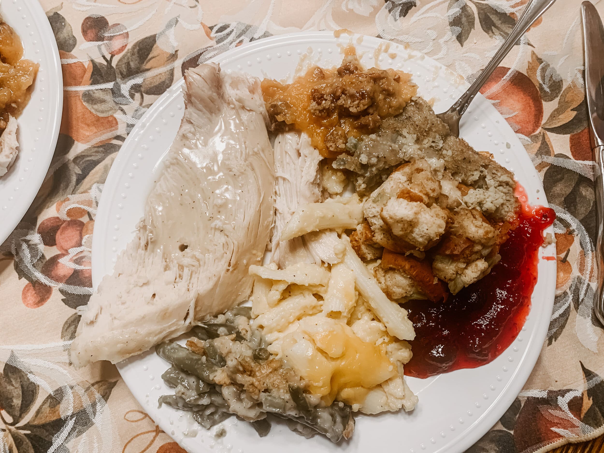 Stable items for a typical southern Thanksgiving meal include turkey, casserole, dressing, cranberry sauce and mac-n-cheese.