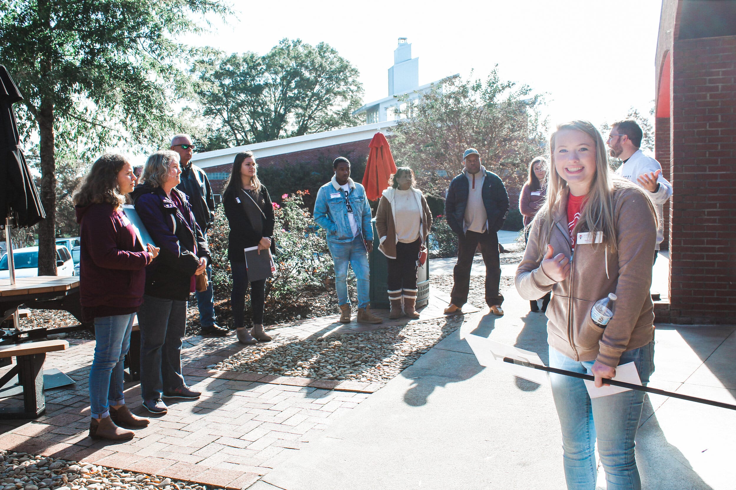 Campus Ambassador Emily Taylor (sophomore) at a tour stop with prospective students.