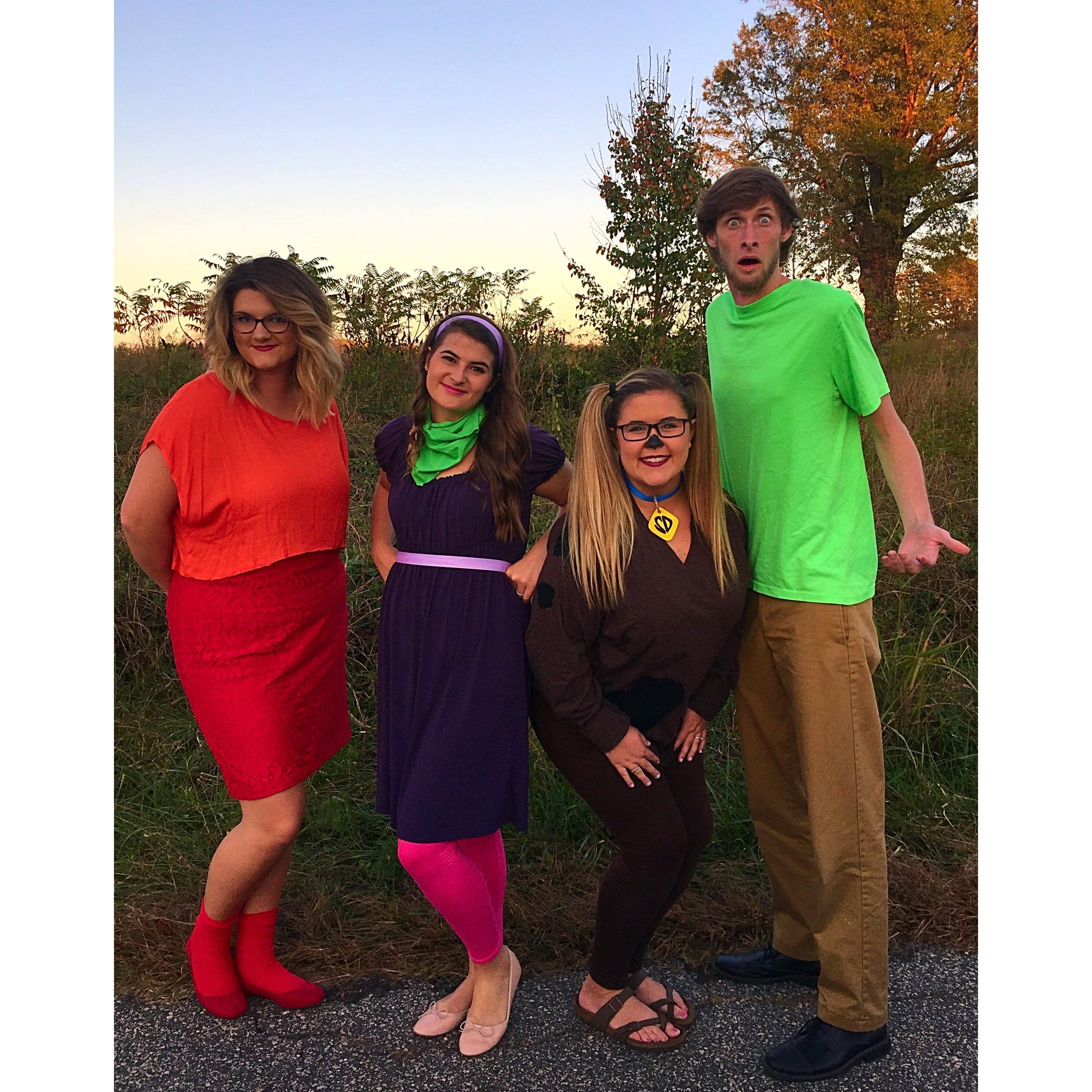 Emily Jenkins (junior), Libby Smith (sophomore), Cameron Burroughs (junior), and Cody Pendarvis (junior) dressing as their favorite cartoon characters from Scooby Doo.