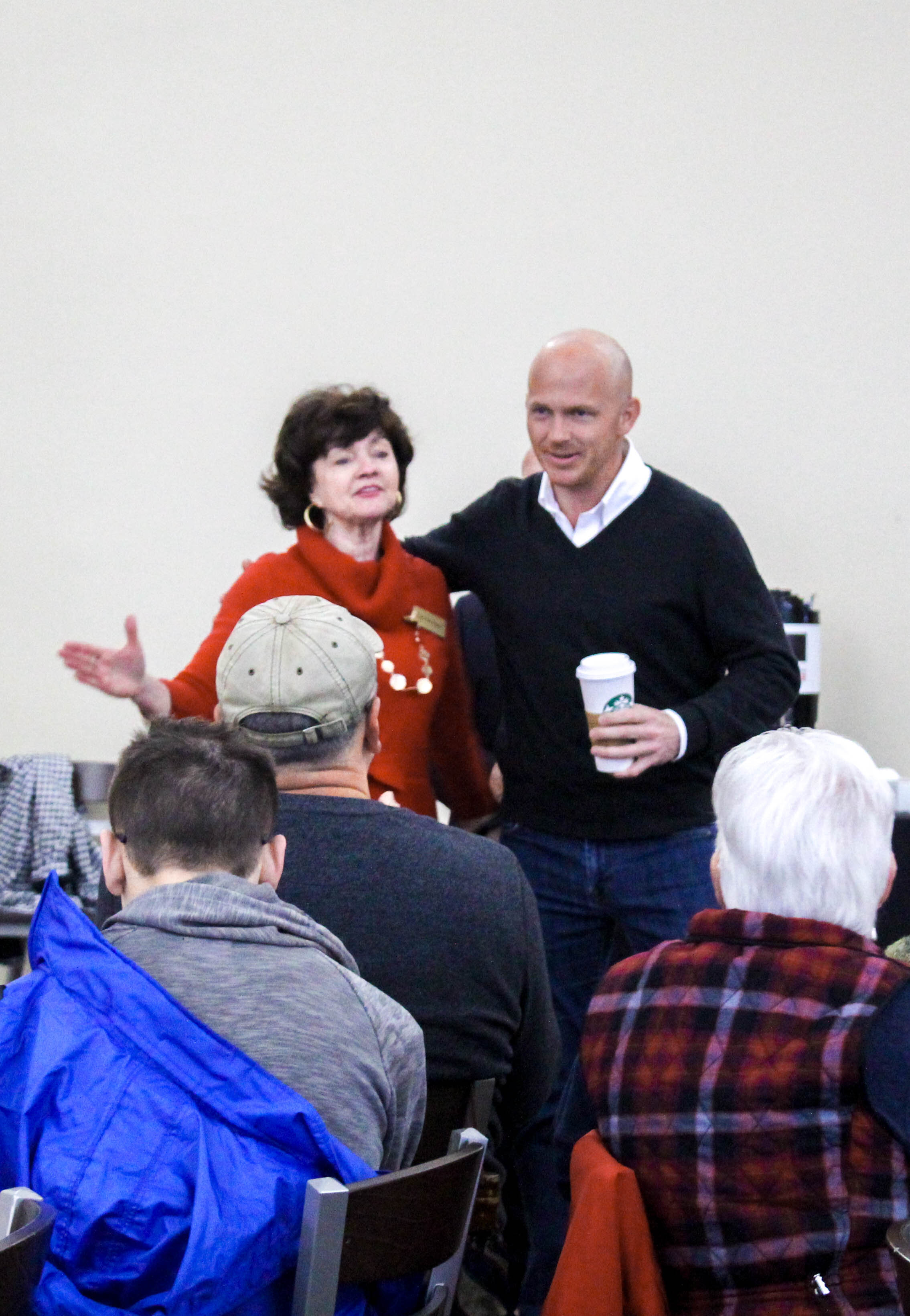 Lisa Van Riper, North Greenvilles director of public affairs, shows her gratitude for Timmons speaking at NGU and the community members for participating in the discussion.