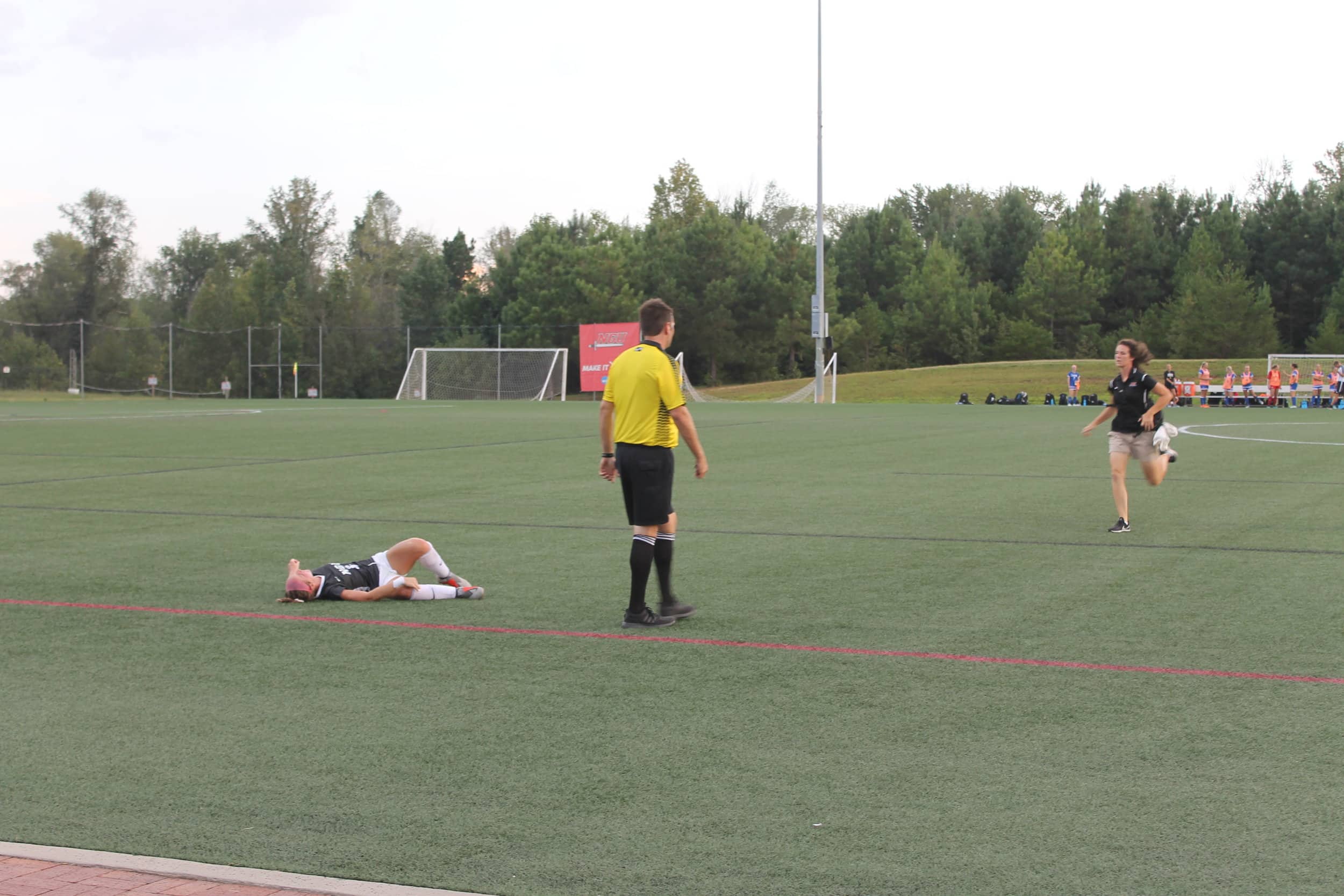 NGU player Camryn Pagliaro sustained an injury to the right leg mid way through the game. With assistance she was able to limp off field.