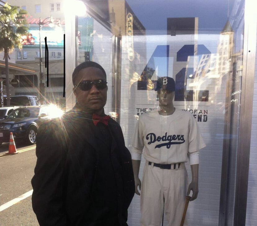 Derrick Boseman poses outside of the premiere of 42, the first film featuring his younger brother in a starring role. (image courtesy of Derrick Boseman)