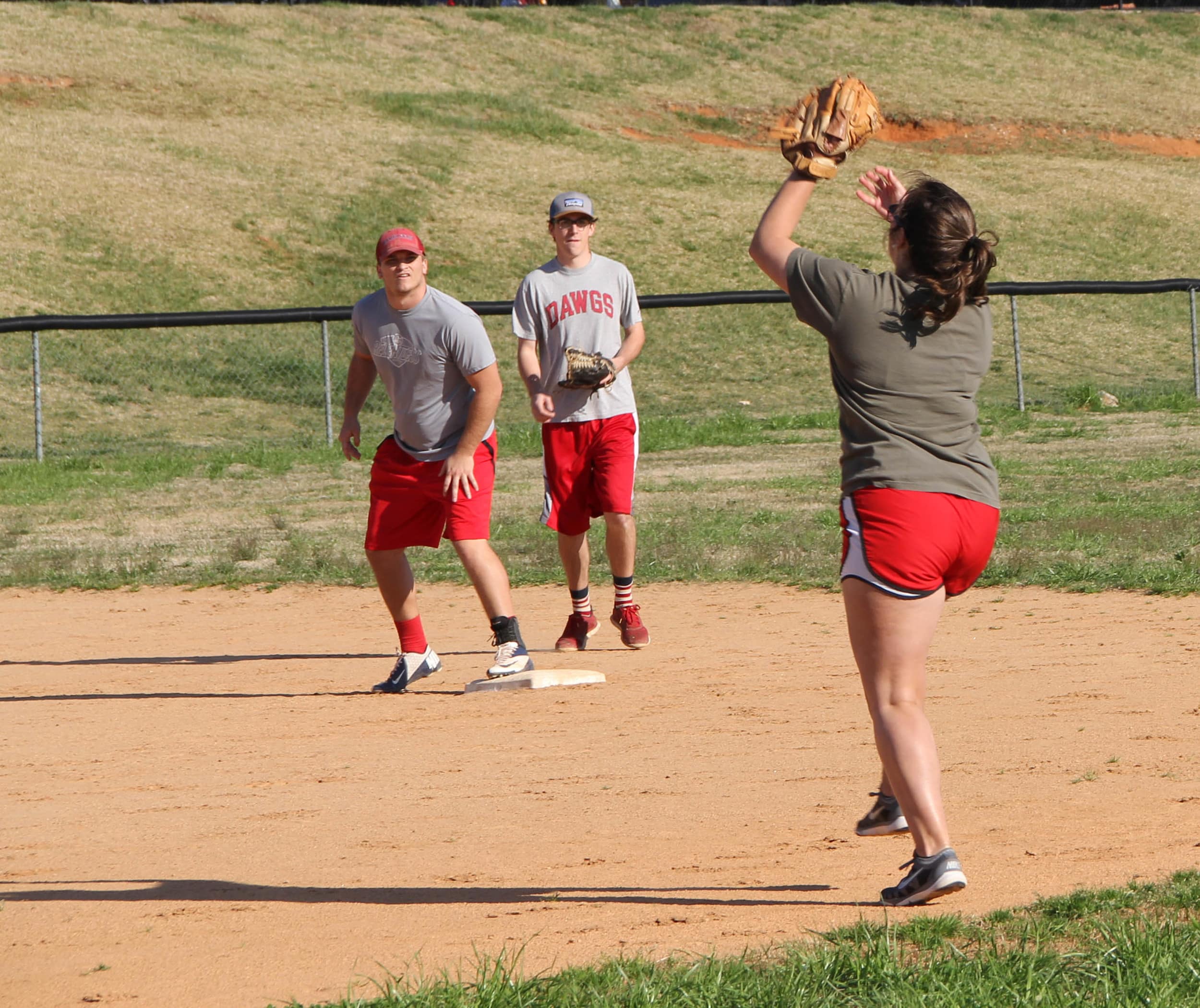  Kelsey Crow reaches for a catch. 