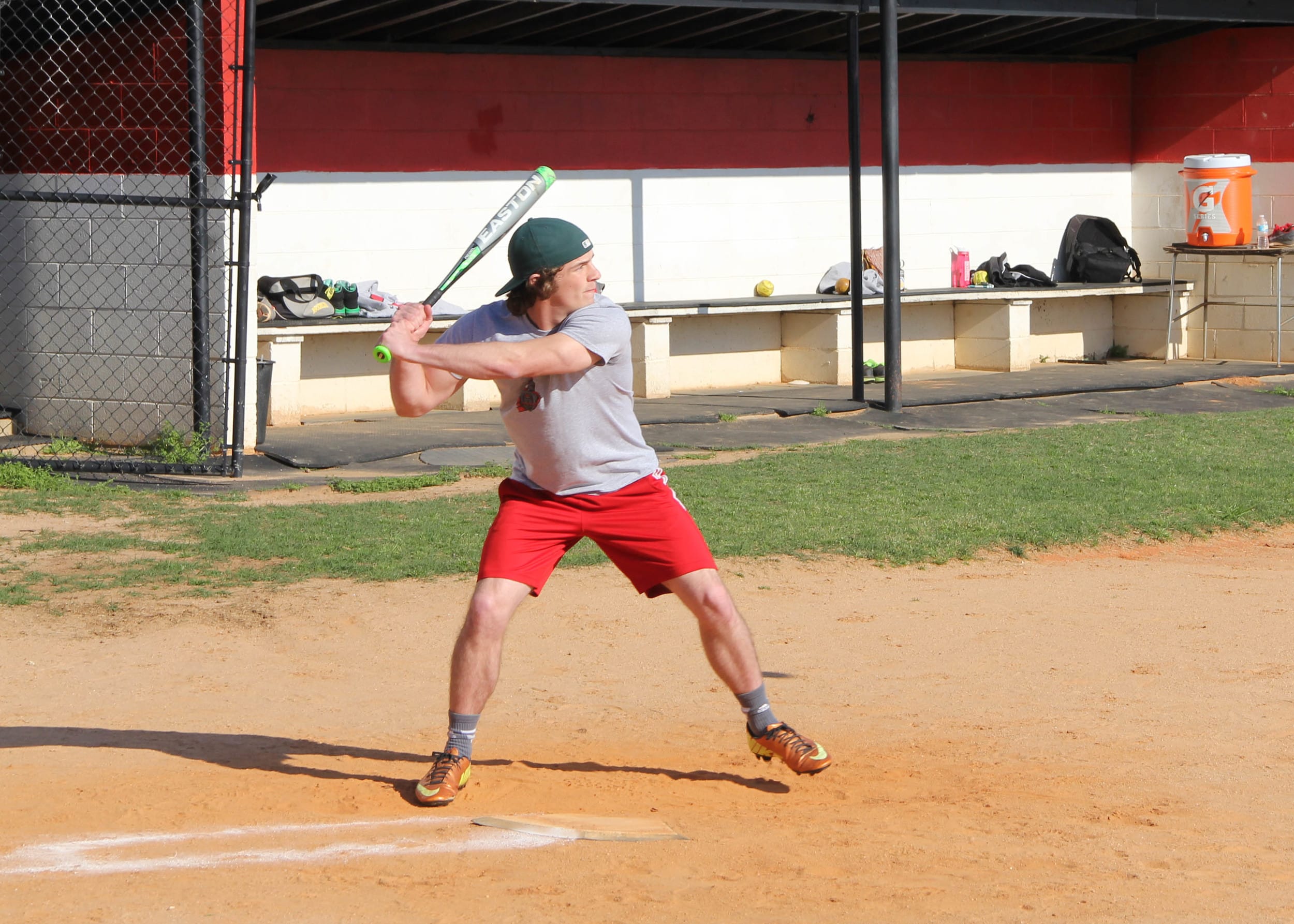  Davy Hall prepares a powerful swing.&nbsp; 