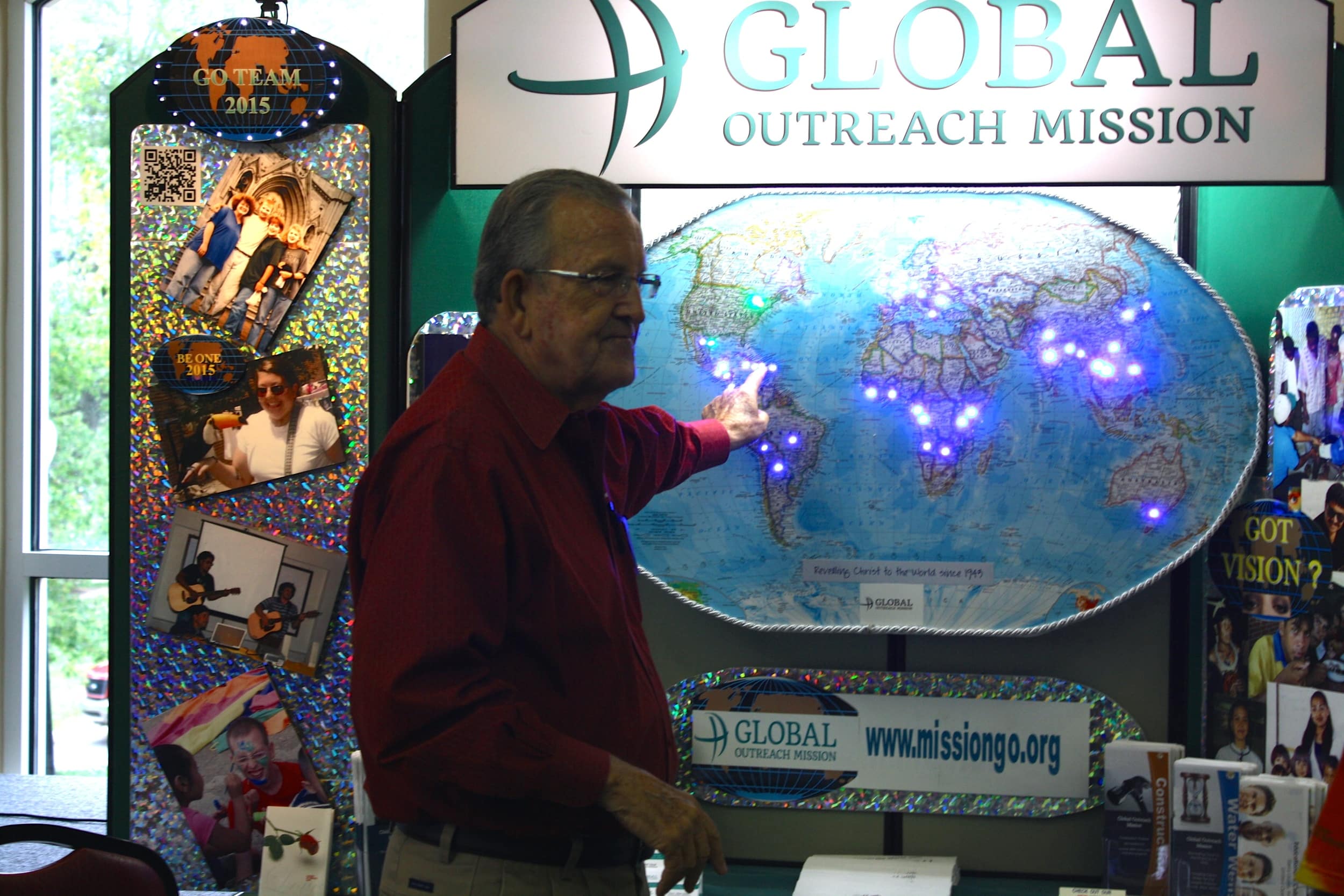  A missionary uses his display to show the places where his ministry is involved during NGU's global missions week September 8-10. 