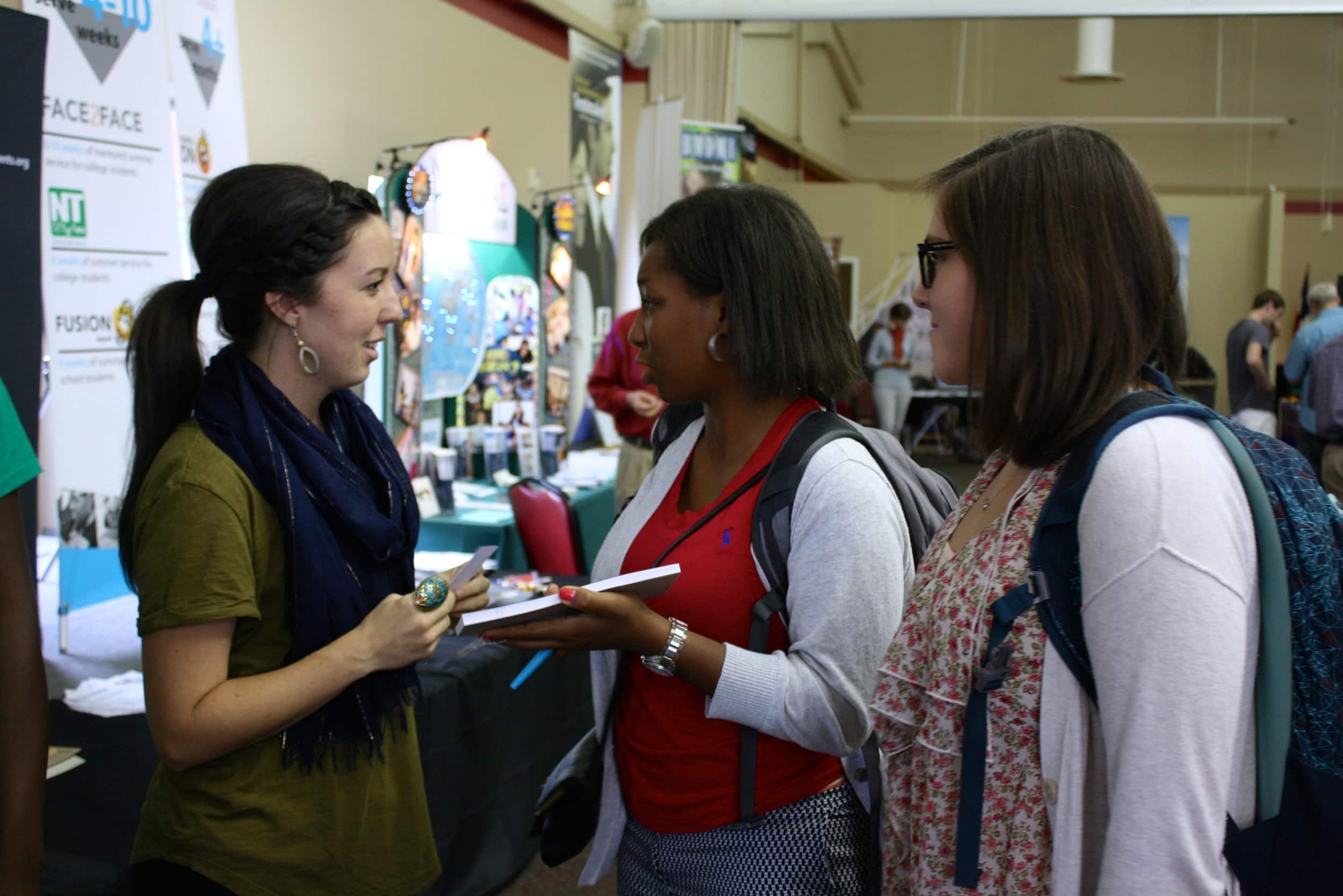  Students ask a missionary questions about the ministry she is involved in during NGU's global missions week September 8-10. 