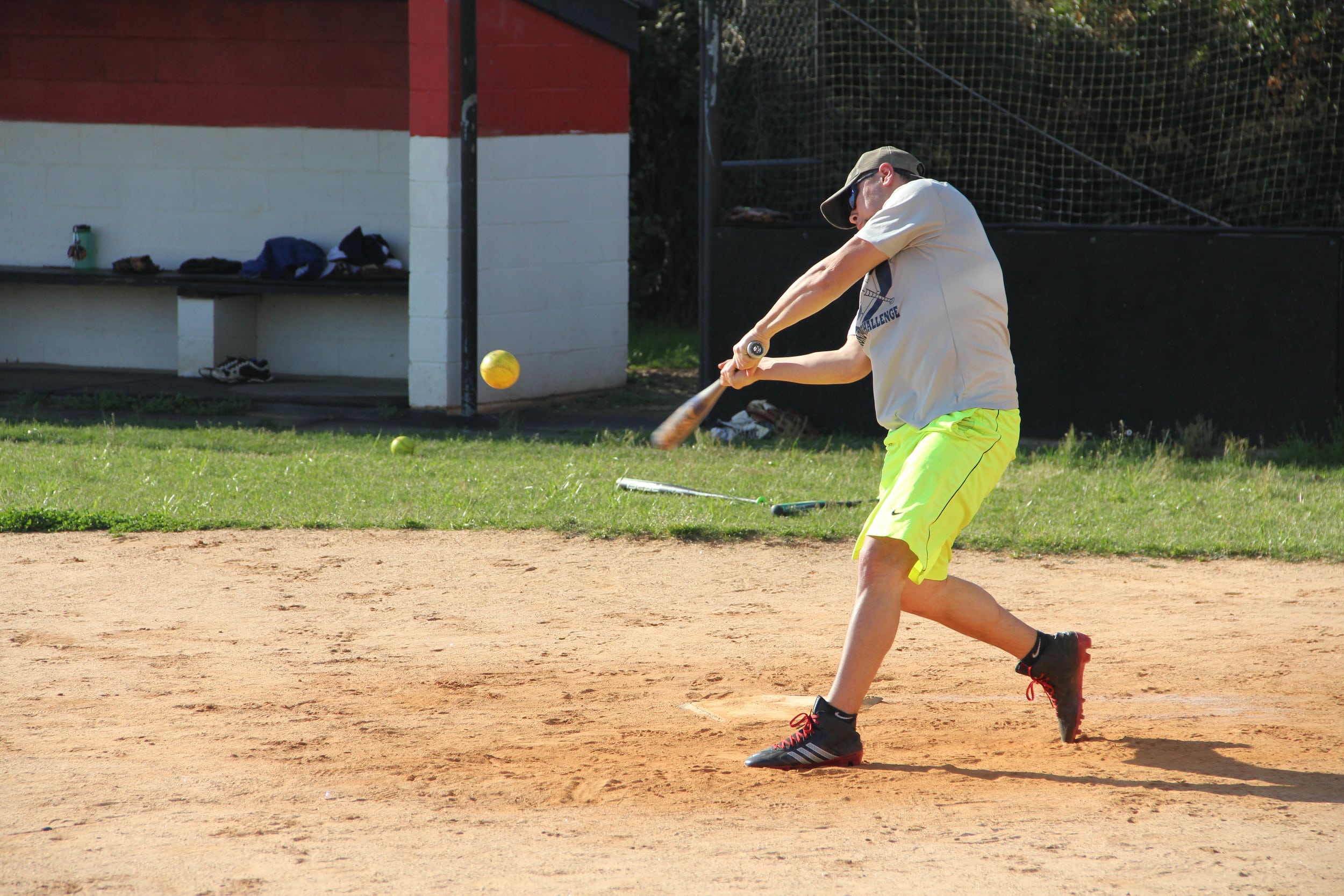  A student mid swing as he delivers a great hit.&nbsp; 