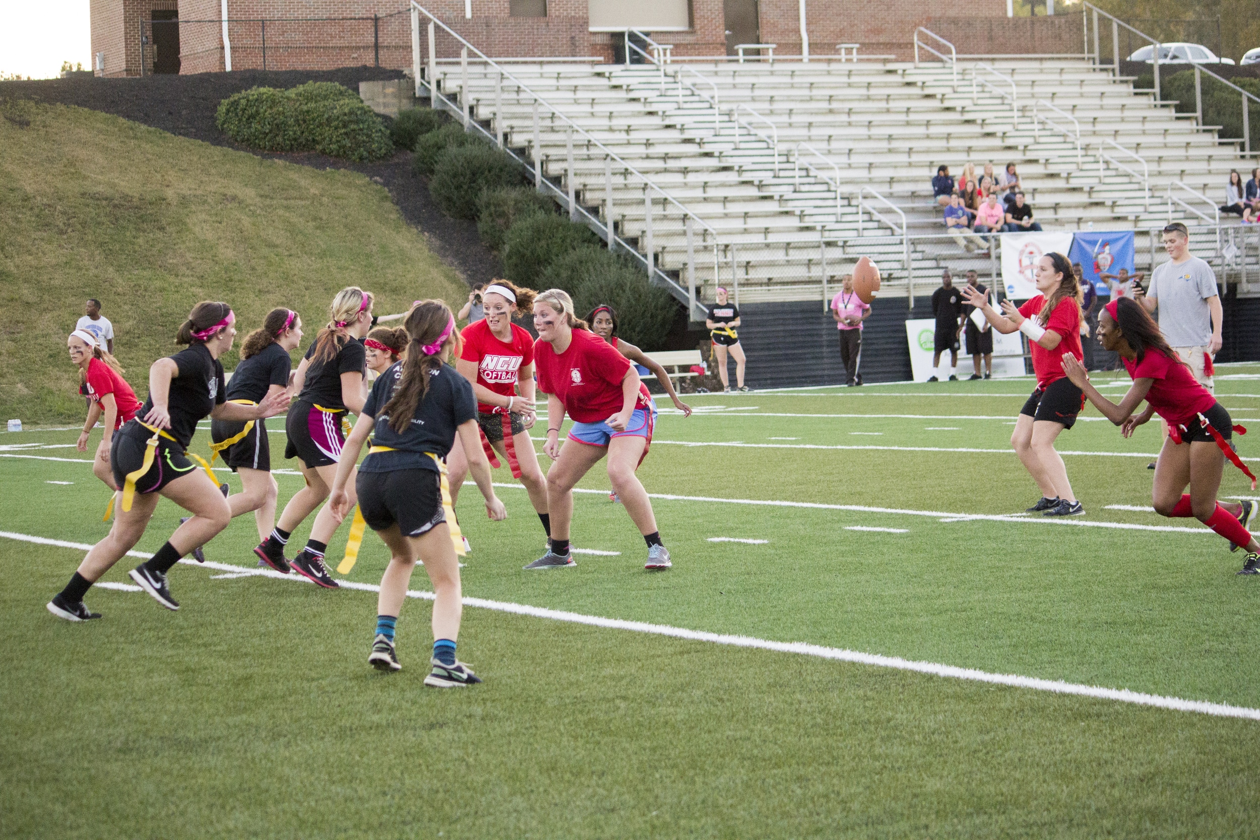  Senior Cassi Carpenter anticipates the catch of the ball hiked to her.&nbsp; 