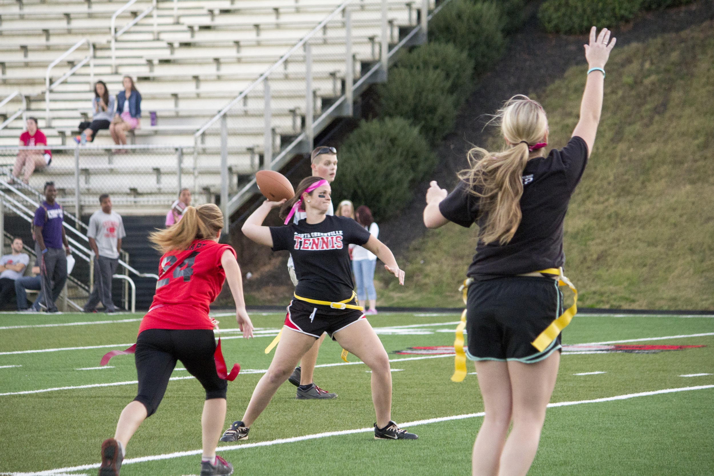  Junior Misty Brockell looks downfield before she lets her ball fly.&nbsp; 