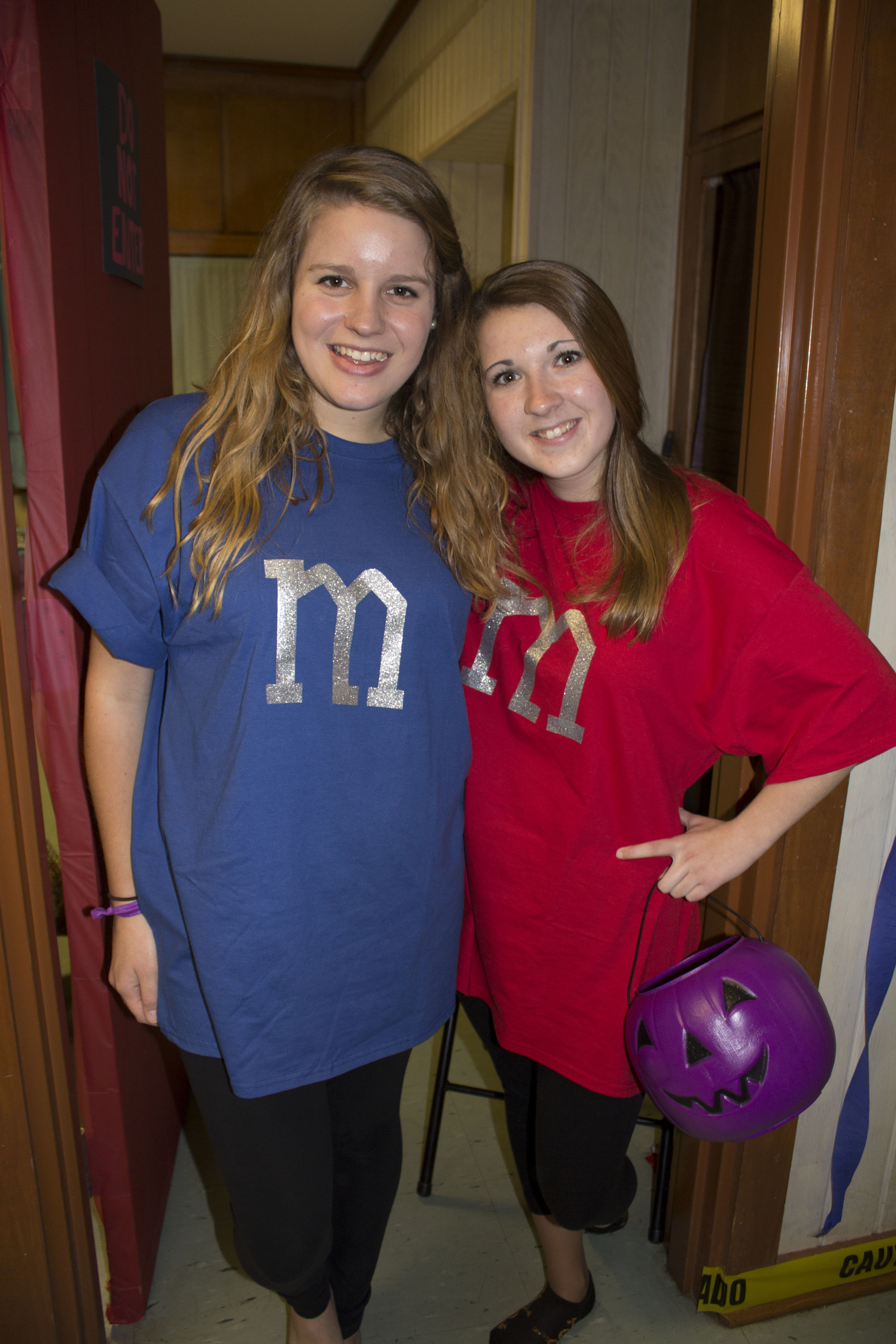  Sophomore friends Sarah Wells and Amy Coleman dress as matching M&amp;M's. 