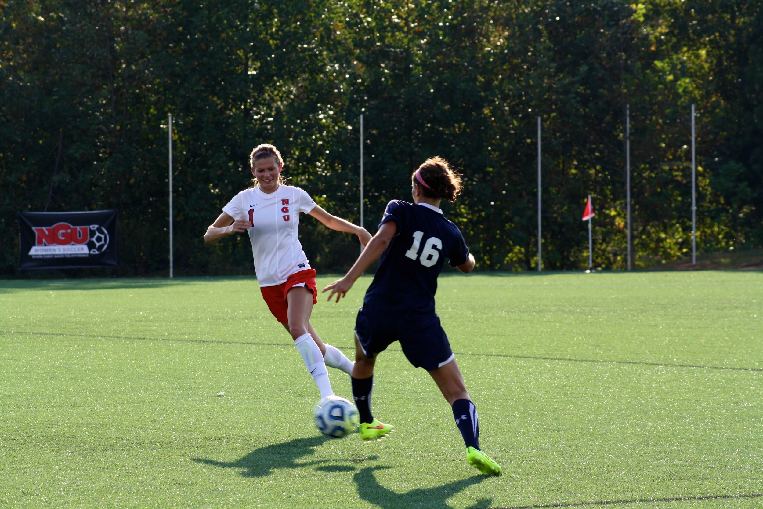  #1, Lindsay Tuten, confidently charges toward the ball. 