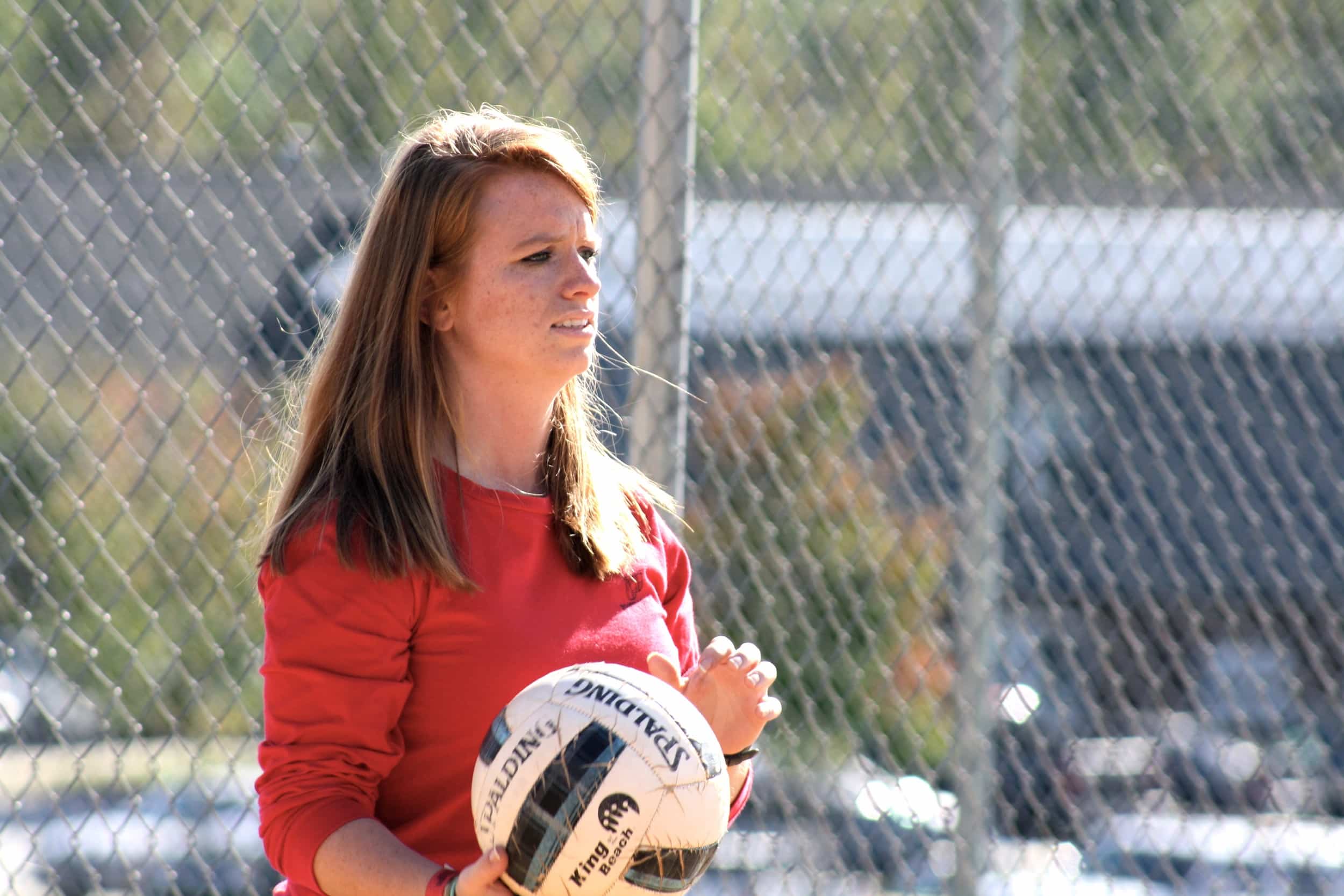  A student participates in the volleyball tournament. 