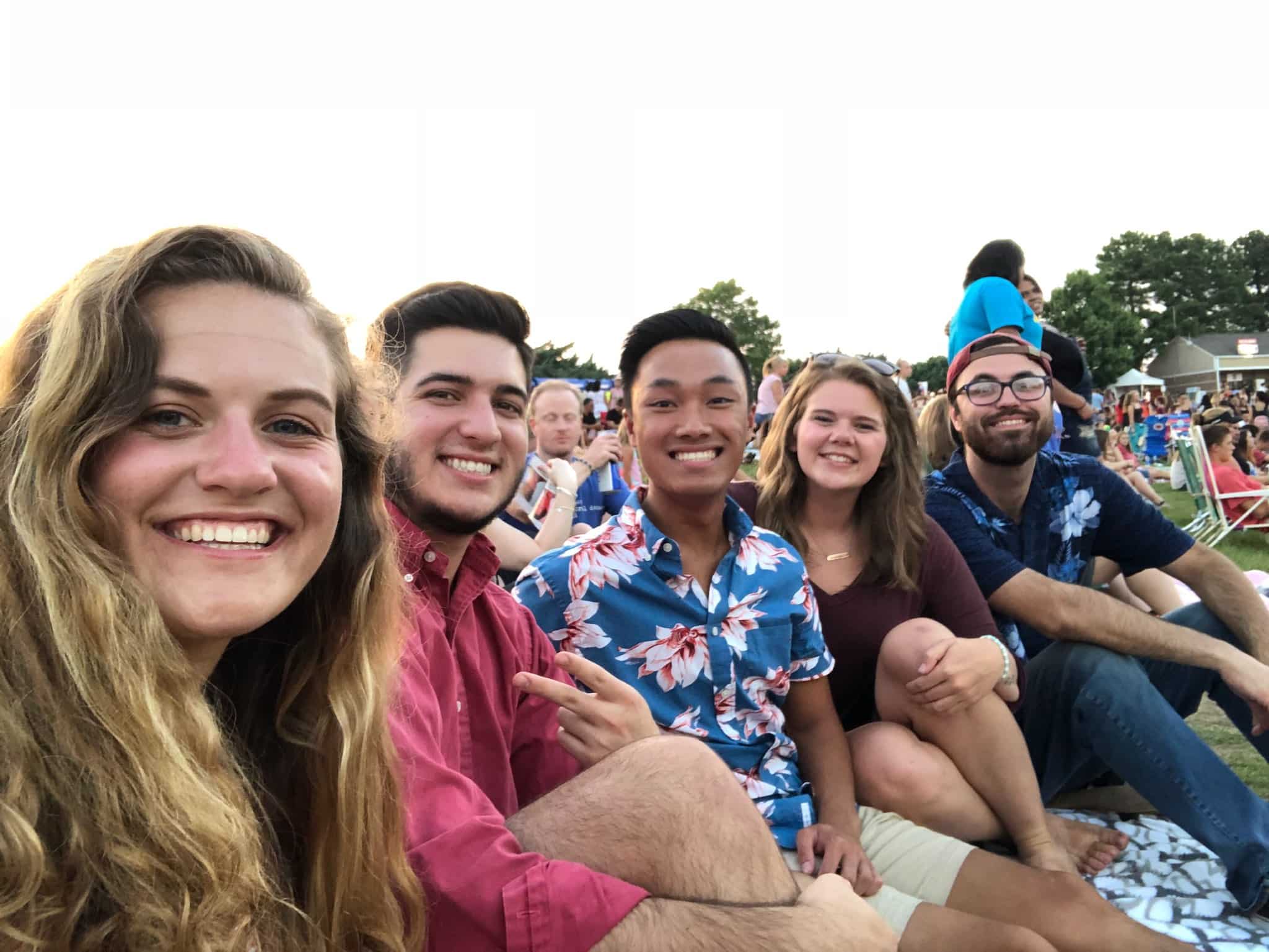 Harley Watkins (second from right) sits with her friends (Hunter and Mason Freitas, Adam Kelly and Allen Ellis) at a Charlie put concert.