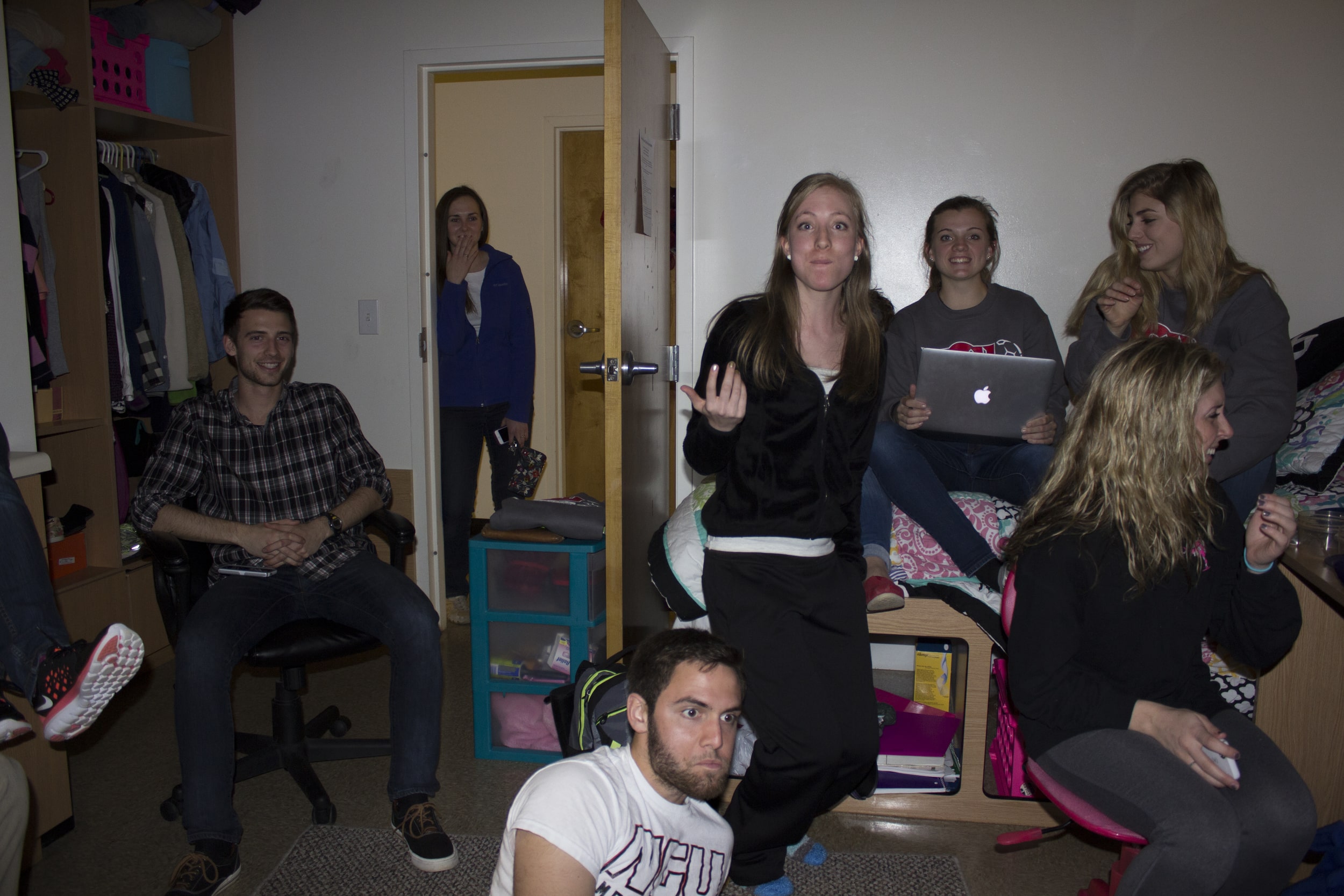  Others enjoy getting together and having the chance to be able to watch a movie together inside a dorm room on comfortable seats, such as the beds inside the room. Sophomore Marie Fout invited some of her friends to her room to watch a movie togethe