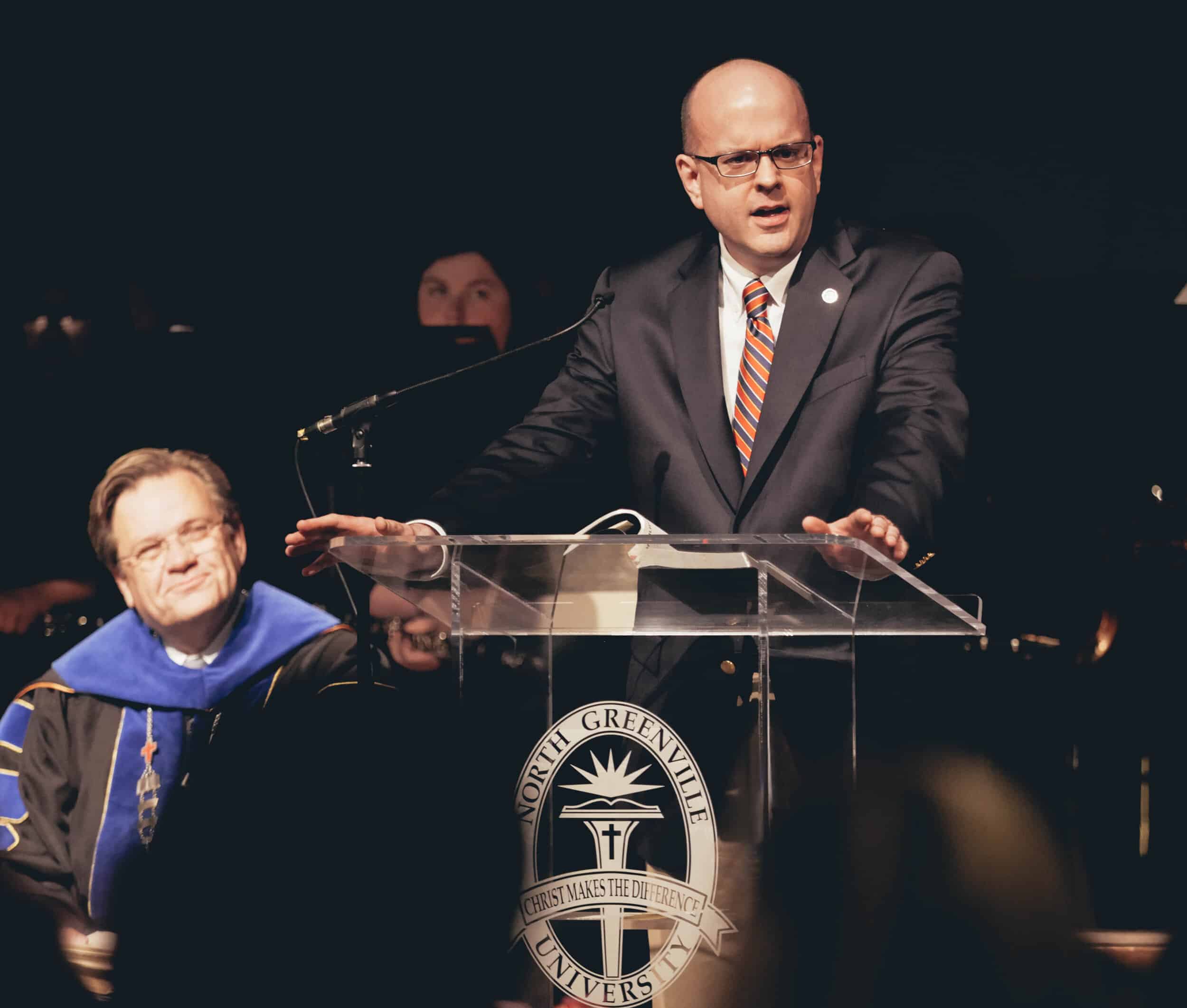 Guest speaker Dr. Alan Greenway president of Southwestern Seminary asks students Christ has made a difference for us, now how will we make a difference for him?