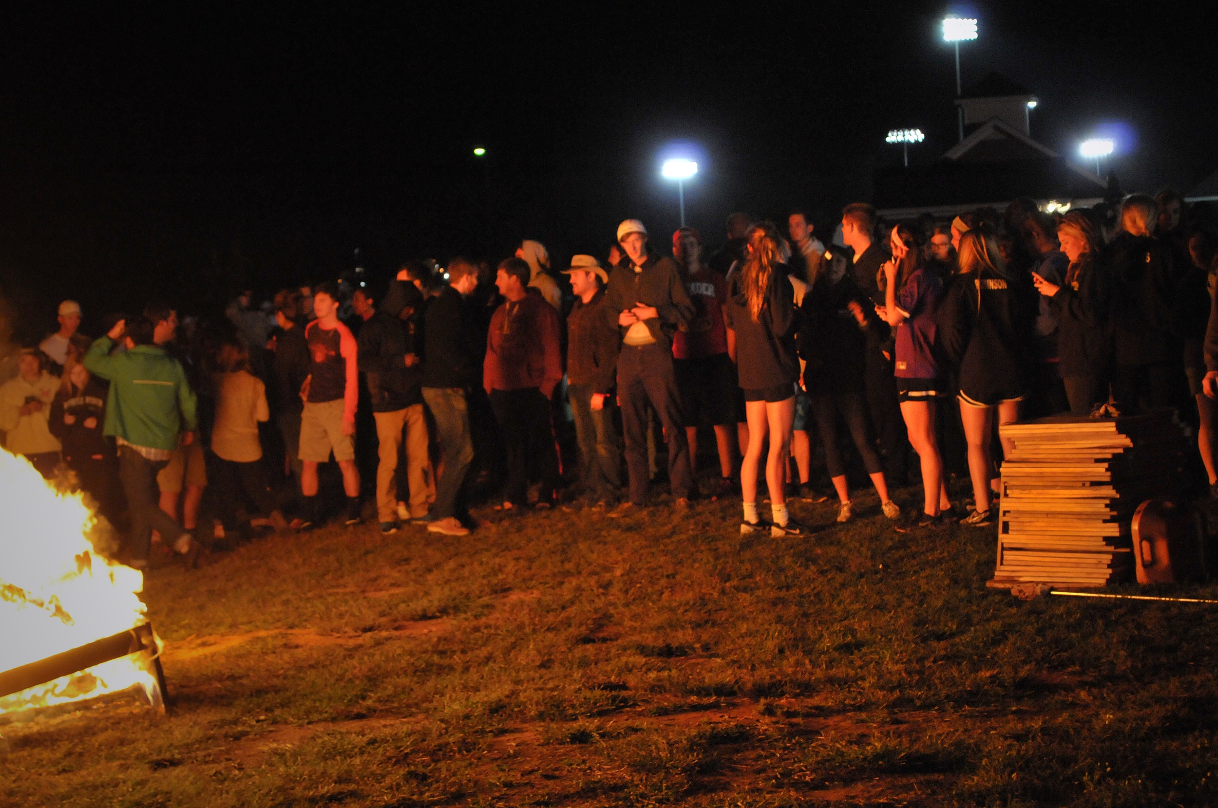  North Greenville students gathered around a bonfire for homecoming celebrations. 