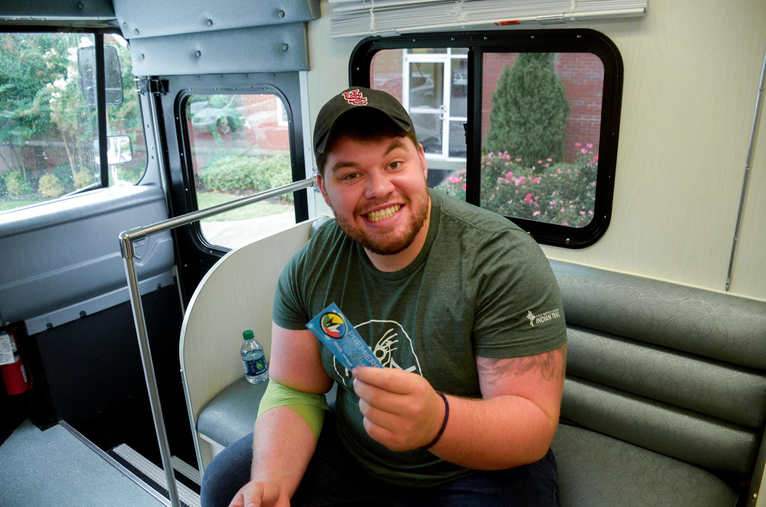 Vassar Strickland, senior, is excited about his reward for giving blood as he states, "Honestly, the only reason I give blood is for a free movie ticket."