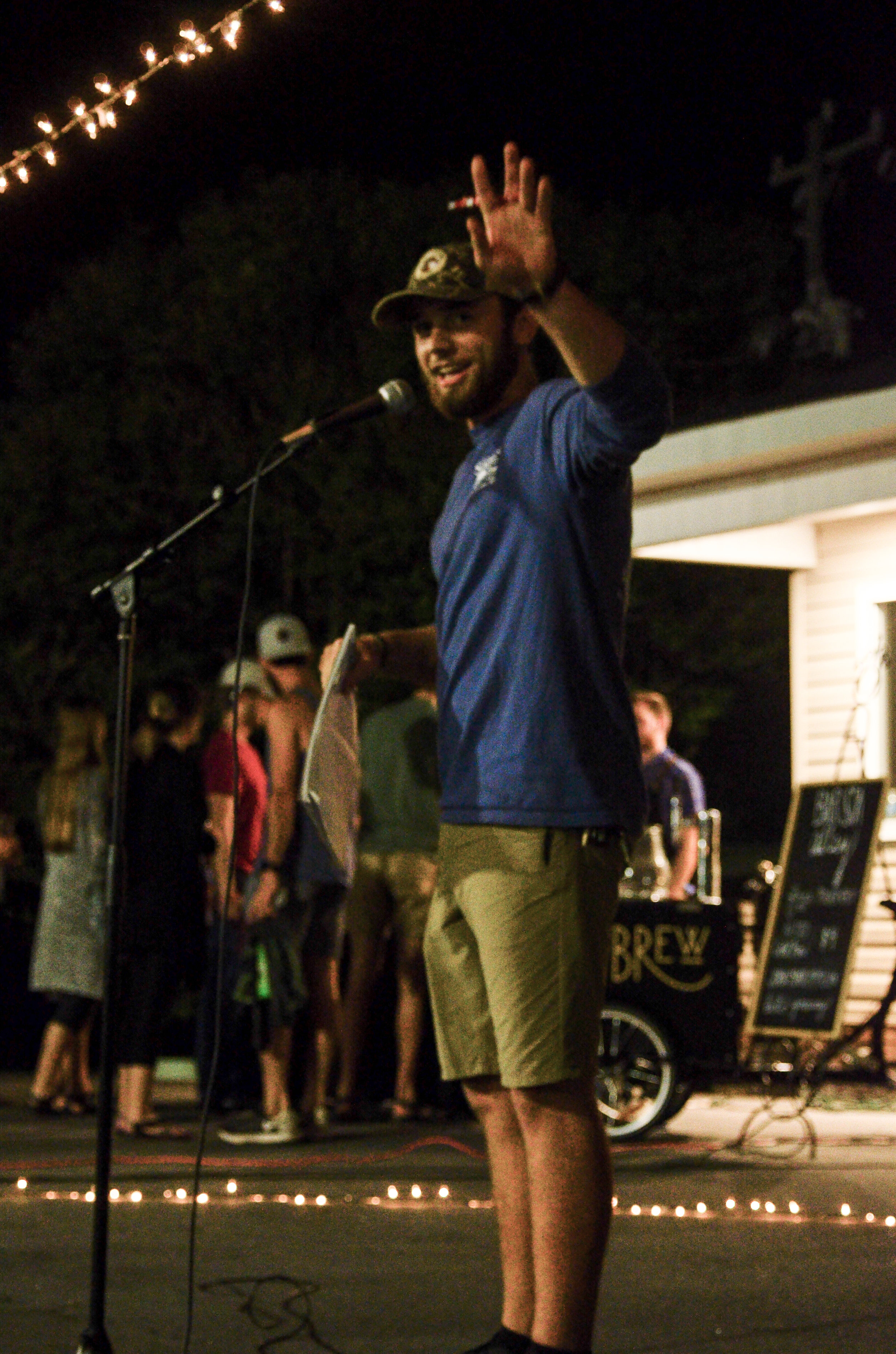 MC for the night, Jon Ross, entertains the crowd and pumps them up for the next act with jokes.