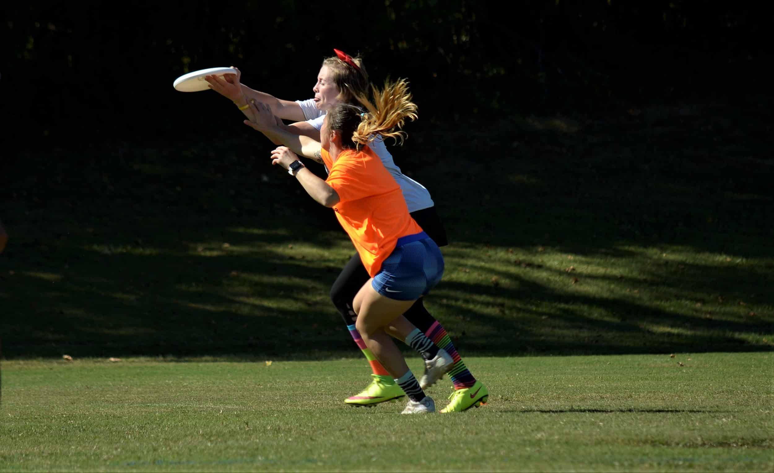 Sarah Catherine Pepper catches a pass with a hard defense from Campbell University.