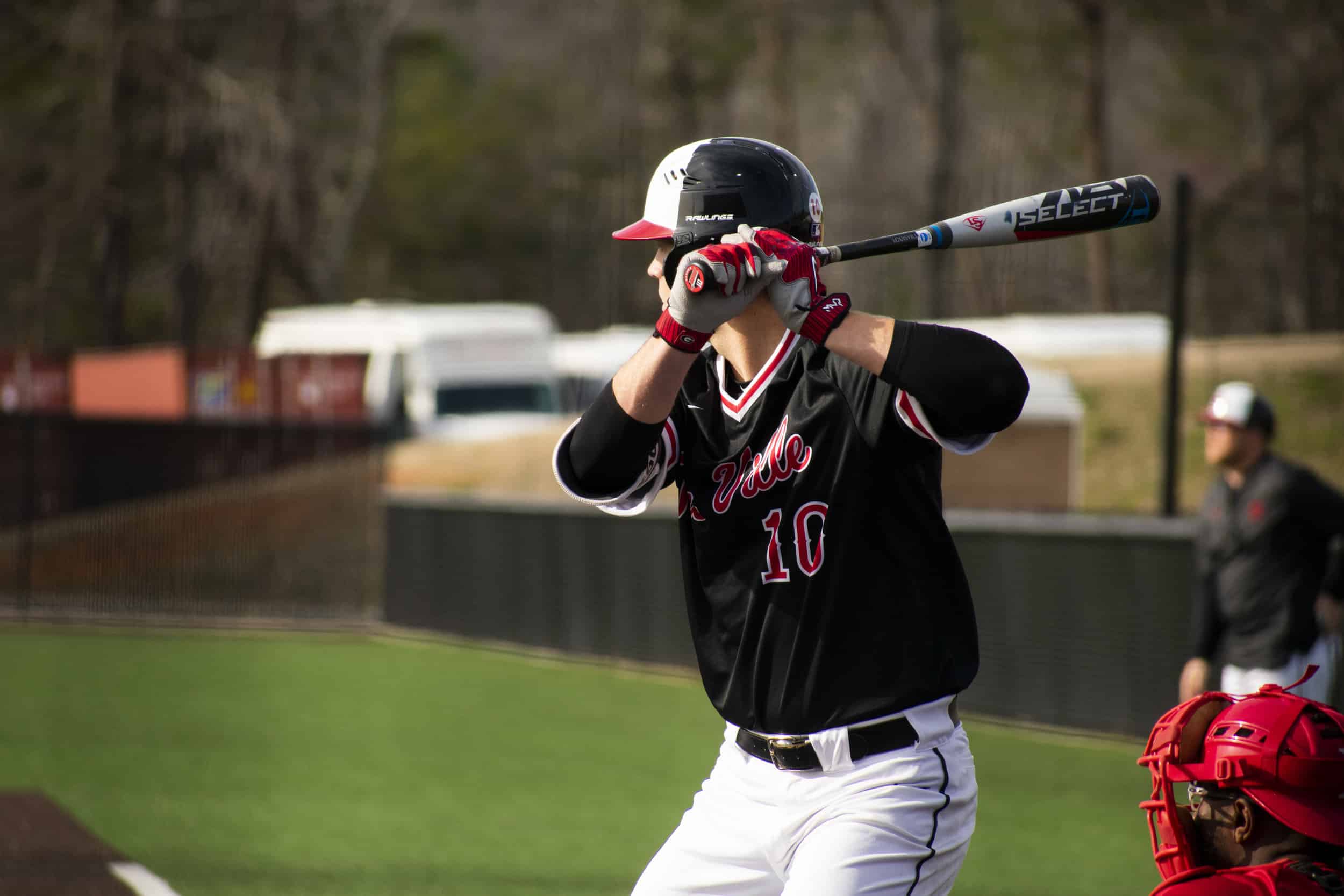 Senior Adam Sasser (10) is ready to swing the bat.