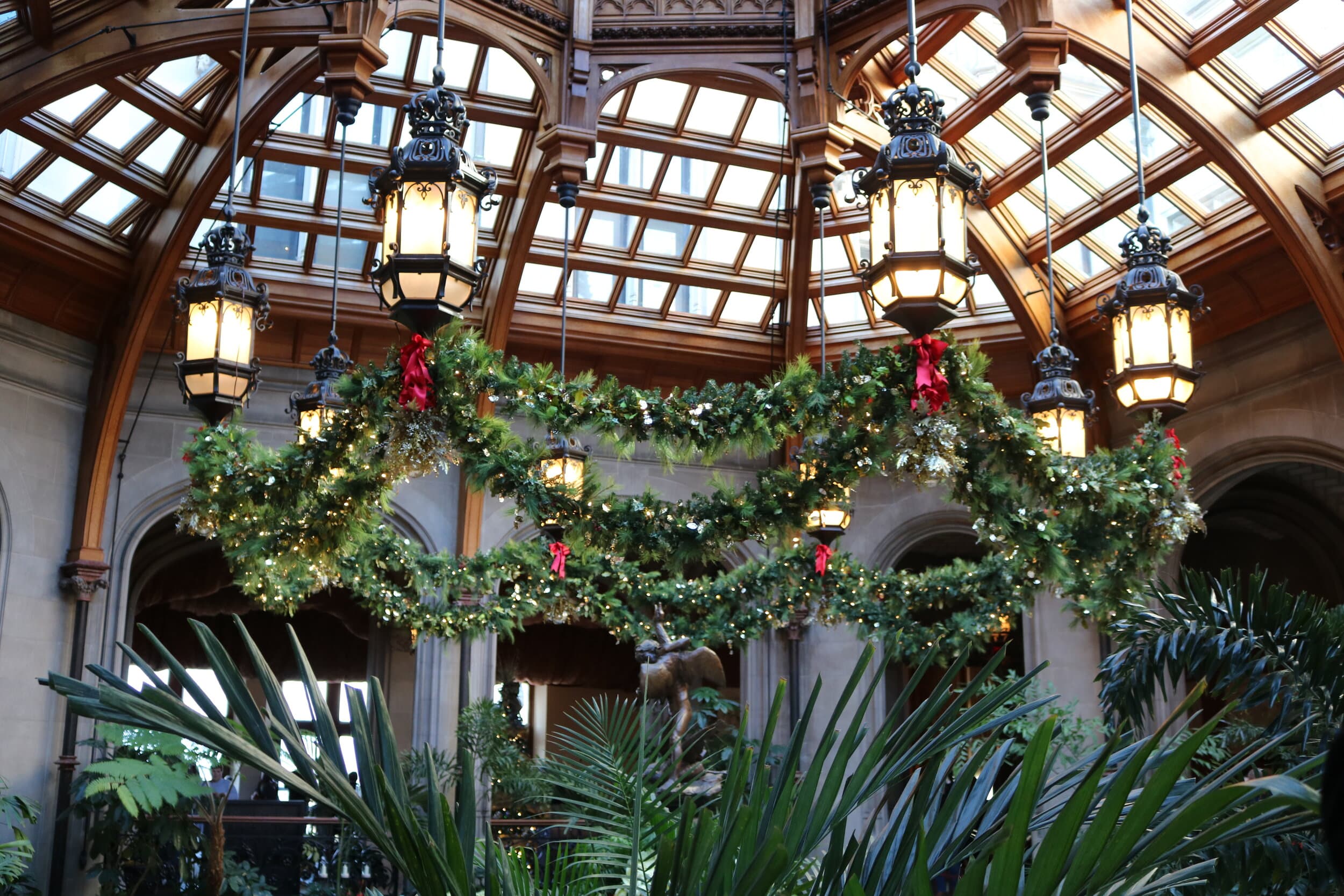 The Winter Garden: A glass roof that illuminates a fountain that sits below the glass ceiling.