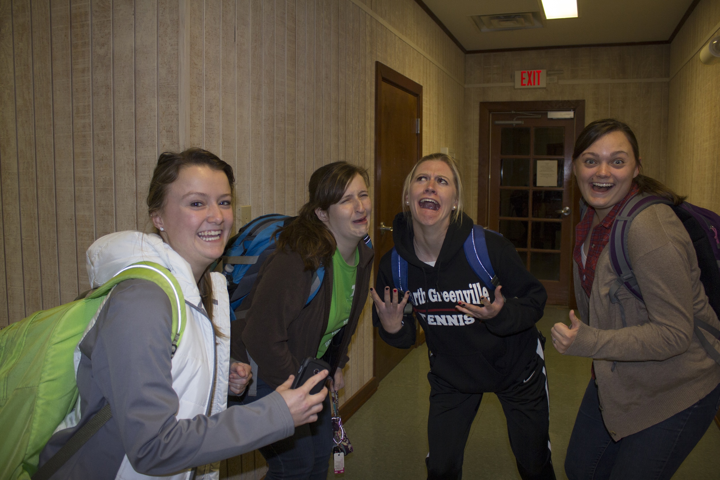  Because this open dorm was held on February 10, some students needed to go to the library for some quietness in order to get some work done for classes the next day. Sophomores Cheyanne Penlind, Emily Waugh, Hartley Smith and Ann Hayden Huxford show