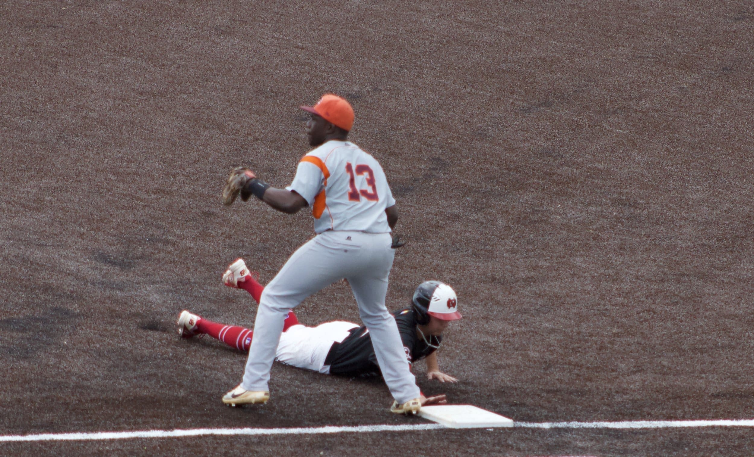 Utah Jones coming back safe after attempting to steal second base.