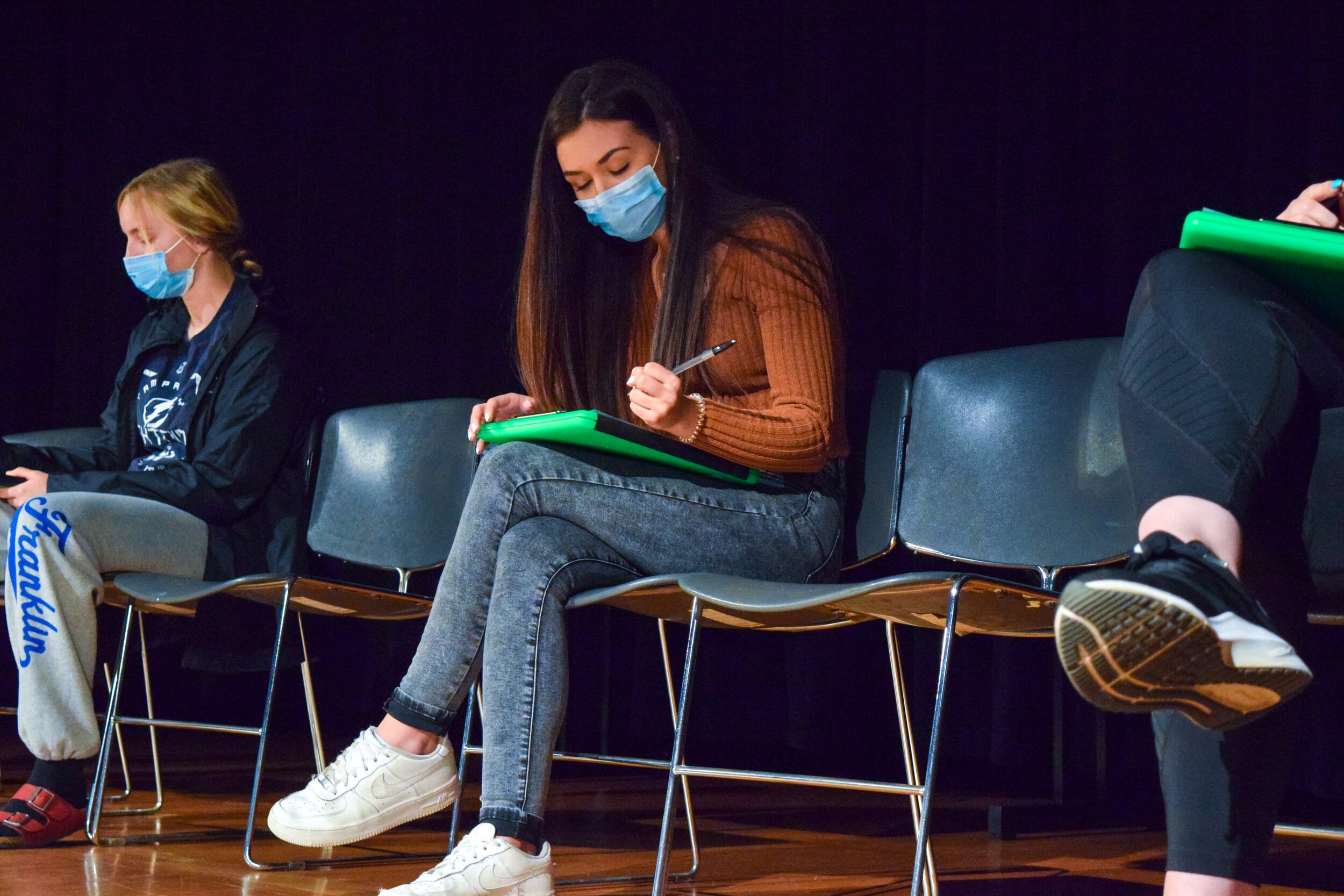 Winsor Smith, senior elementary education major, contemplates what to write down.&nbsp;