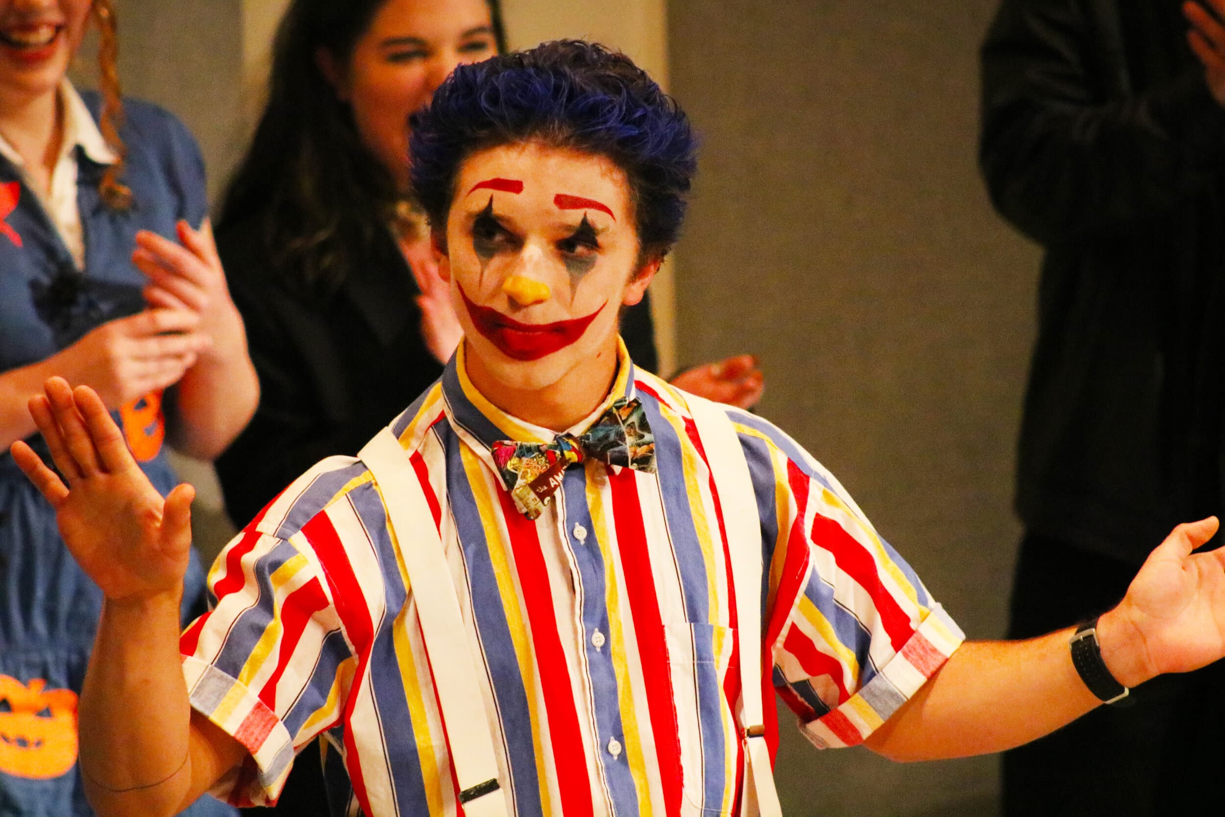 Junior Seth King gets to act in his first improv show on Halloween night dressed up as a clown.