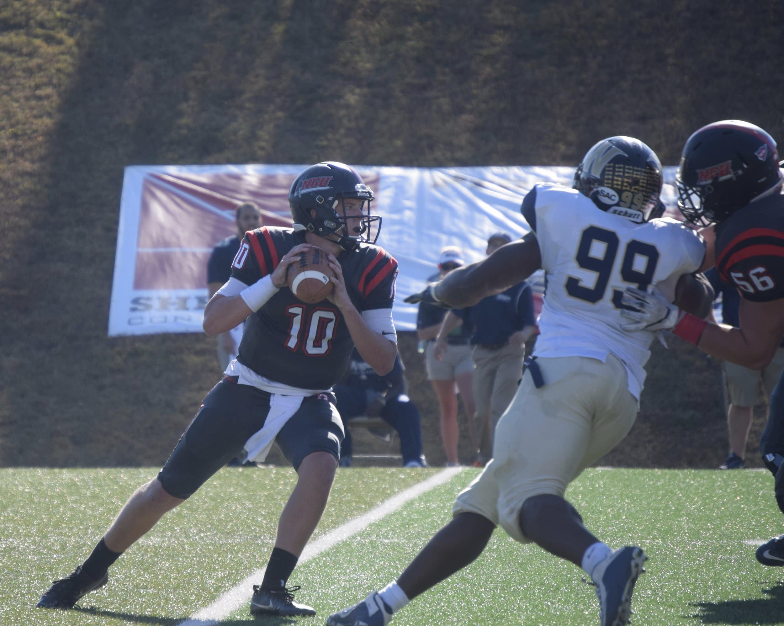 NGU's quarterback, Will Hunter, is ready to make a play.