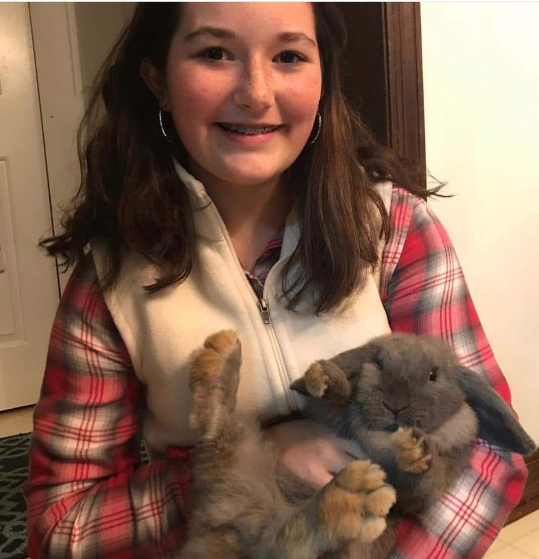 Maddie Petty (8th grade) with her rabbit, Gypsy.